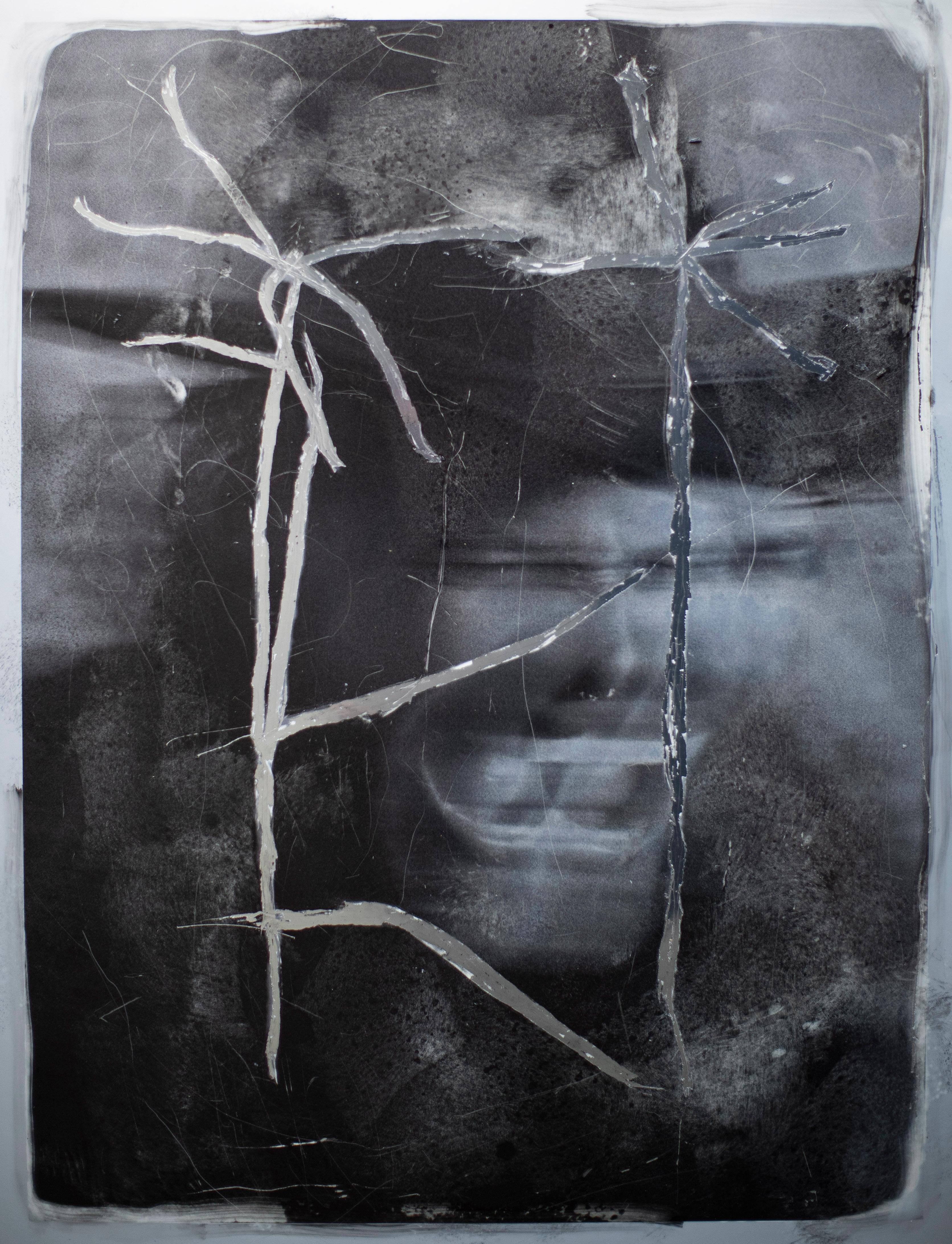 Hunter & Gatti Portrait Painting – Gewitter. Mixed-Media-Mode-Porträt auf Schwarz-Weiß  Fotografie