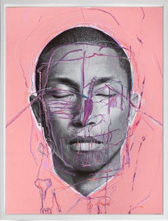 Lotophage,  Pharrell Williams portrait from the LIVE FOREVER series. Mixed media