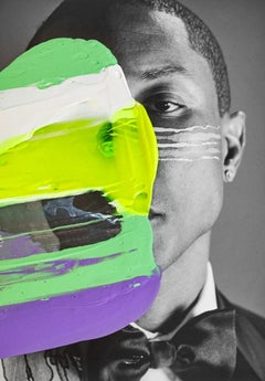 Ritratto di Pharrell Williams Intervengono gli artisti. Tecnica mista su un B&N.