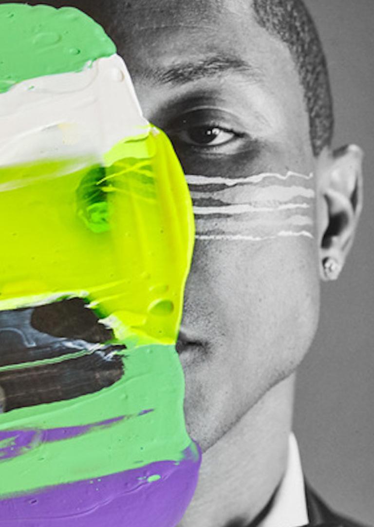 Pharrell Williams Portrait Intervened by the artists. Mixed Media on a B&W  - Contemporary Photograph by Hunter & Gatti