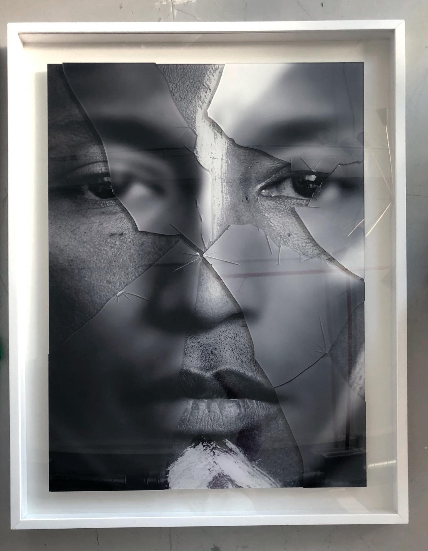 Pharrell Williams 3 and 4, Portraits, Intervened by the artists - Black Black and White Photograph by Hunter & Gatti