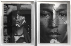 Pharrell Williams #3 and #4, Portraits, Mixed media on a B&W photograph