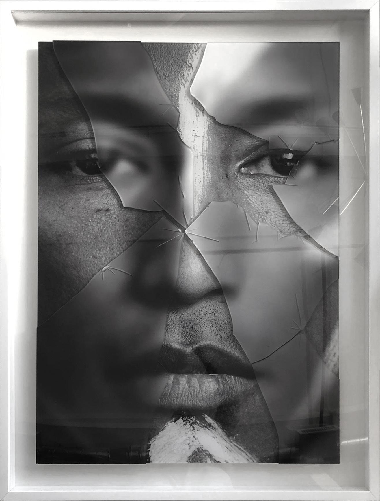 Hunter & Gatti Portrait Photograph - Pharrell Williams, Portrait 4.  Intervened by the artists.