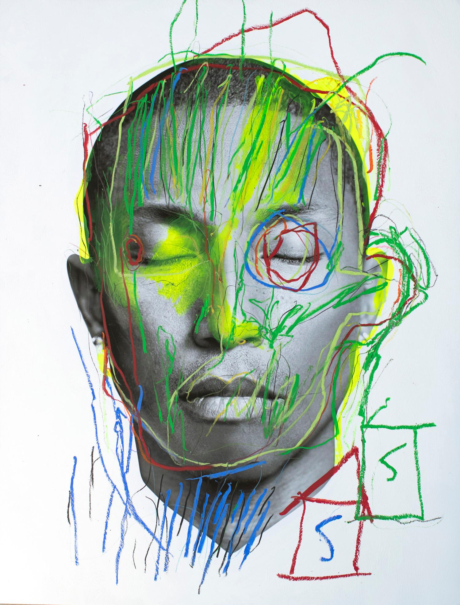 Conjunto de 4 fotos de Pharrell, de la serie Live Forever. Intervenido - Portrait Photograph Beige de Hunter & Gatti
