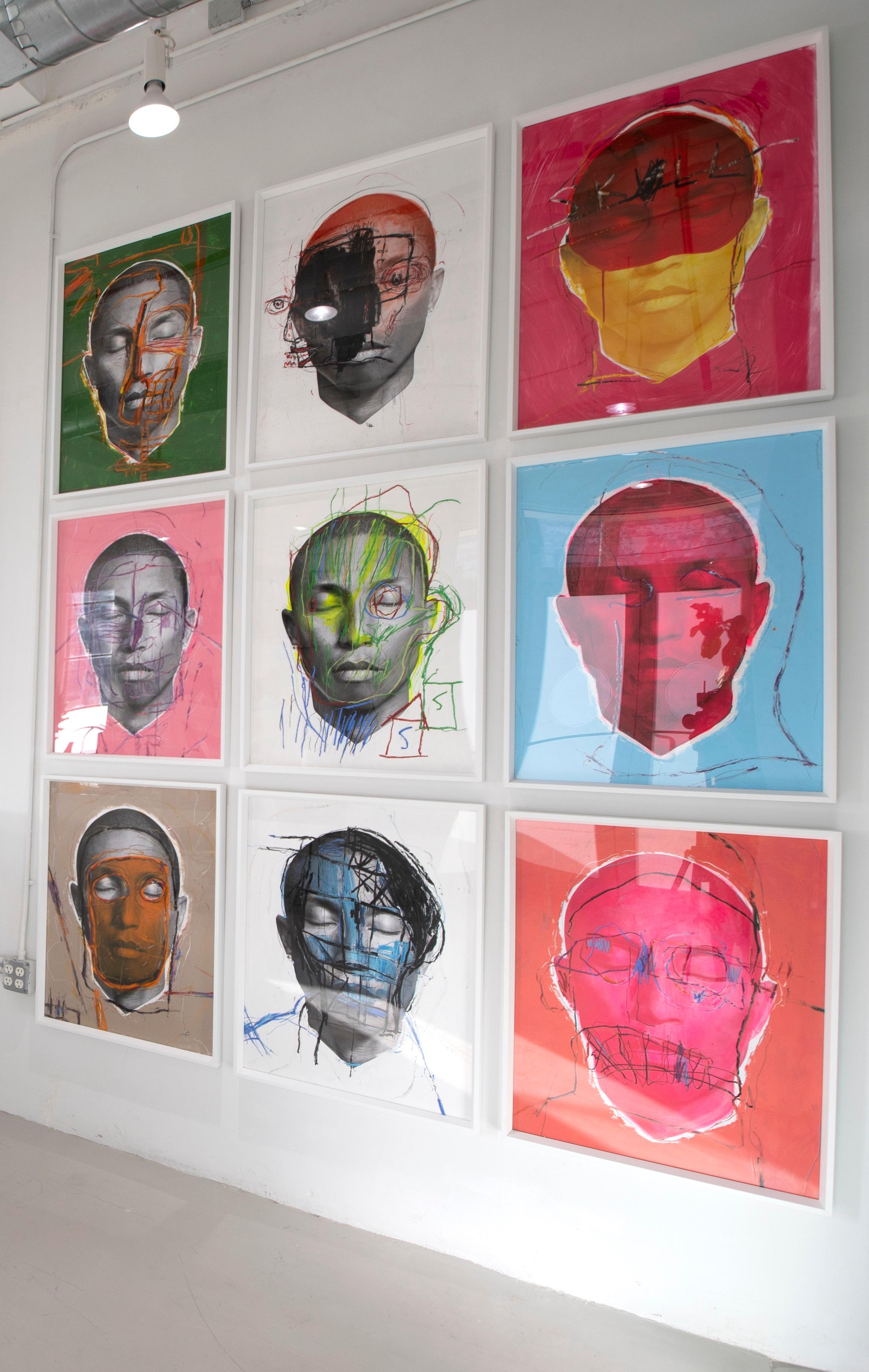 Set von 9 Porträts von Pharrell Williams, LIVE FOREVER-Serie. Gemischte Medien (Zeitgenössisch), Photograph, von Hunter & Gatti