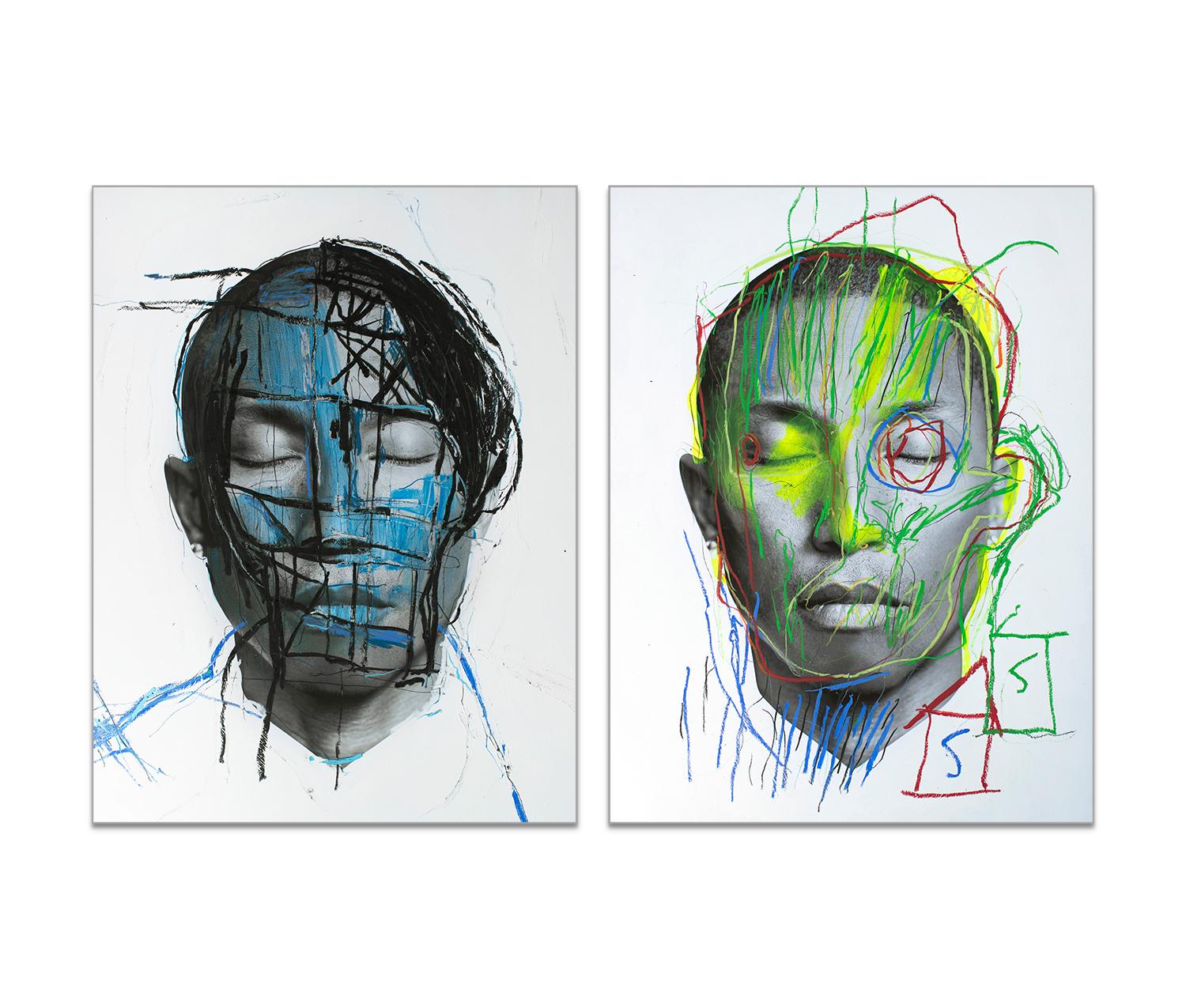 Les Radiants et la tête, portrait de Pharrell Williams. VIVRE POUR TOUTE LA VIE. Médias mixtes - Mixed Media Art de Hunter & Gatti