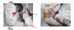 Tokyo and Wakako, Diptych. Abstract mixed media on a color photograph
