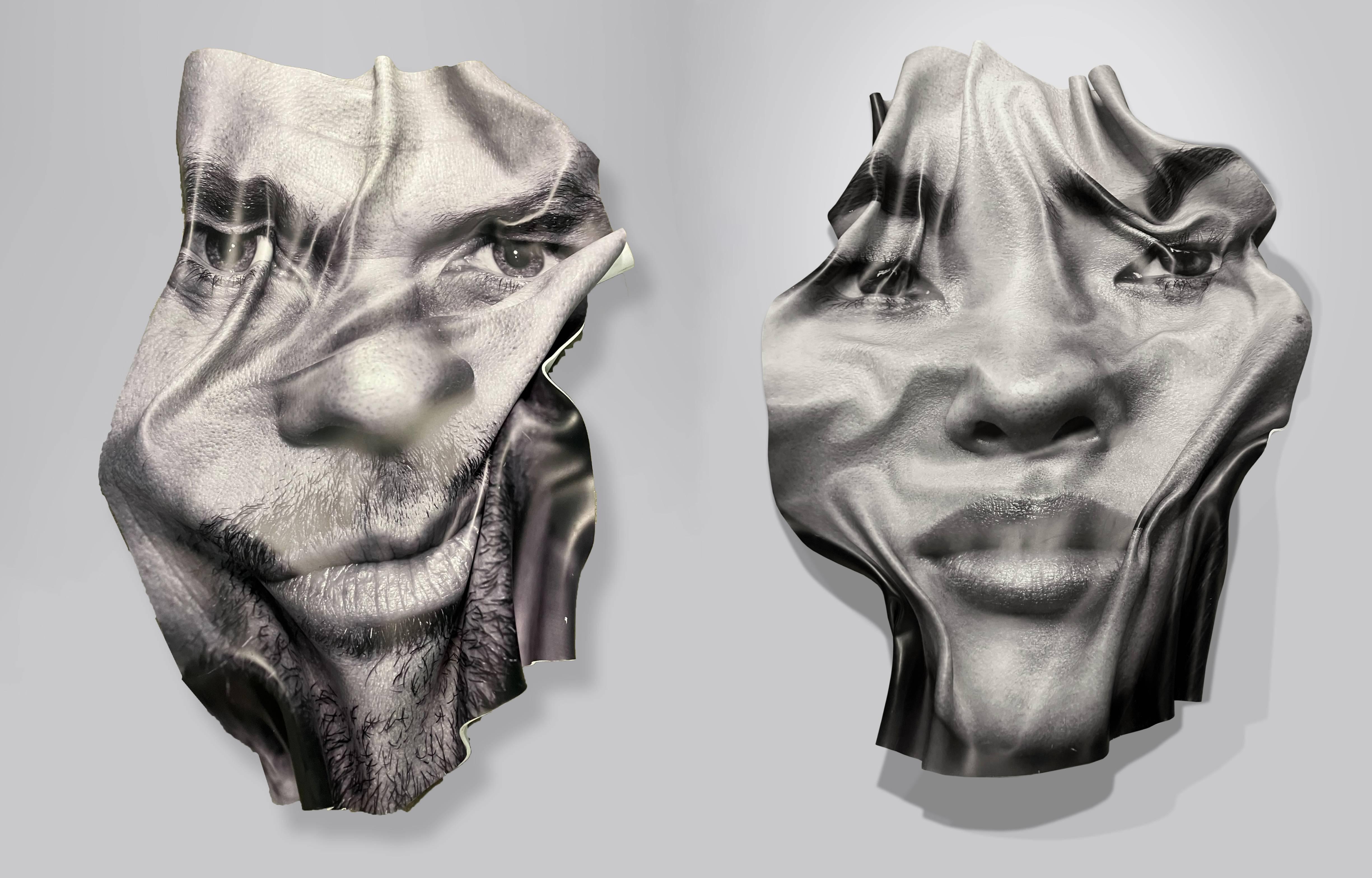 Untitled II and LIU Wen, Diptych. Tridimensional Wall Sculpture Portrait