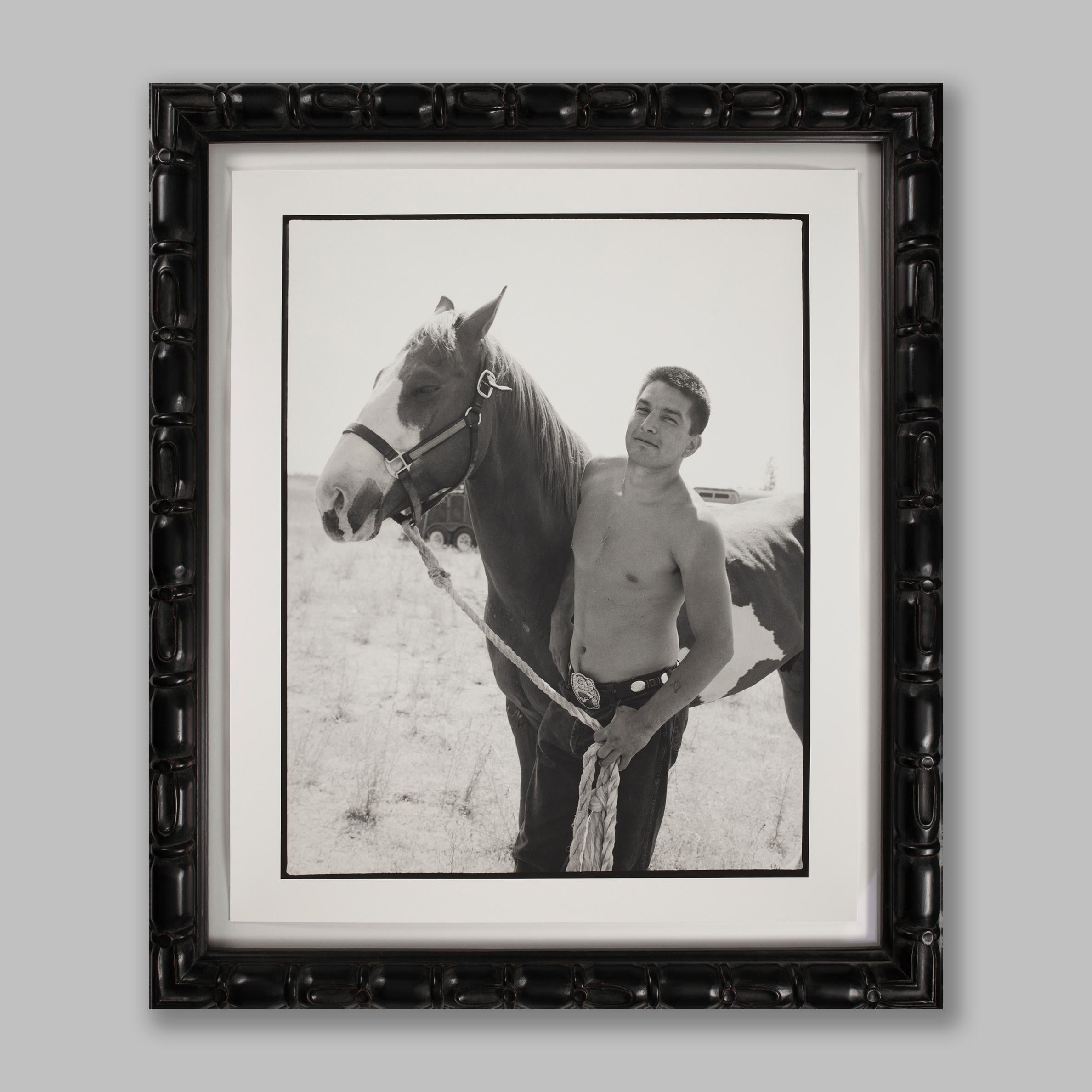 Contemporary photograph by Hunter Barnes of boy with horse at local rodeo For Sale 1
