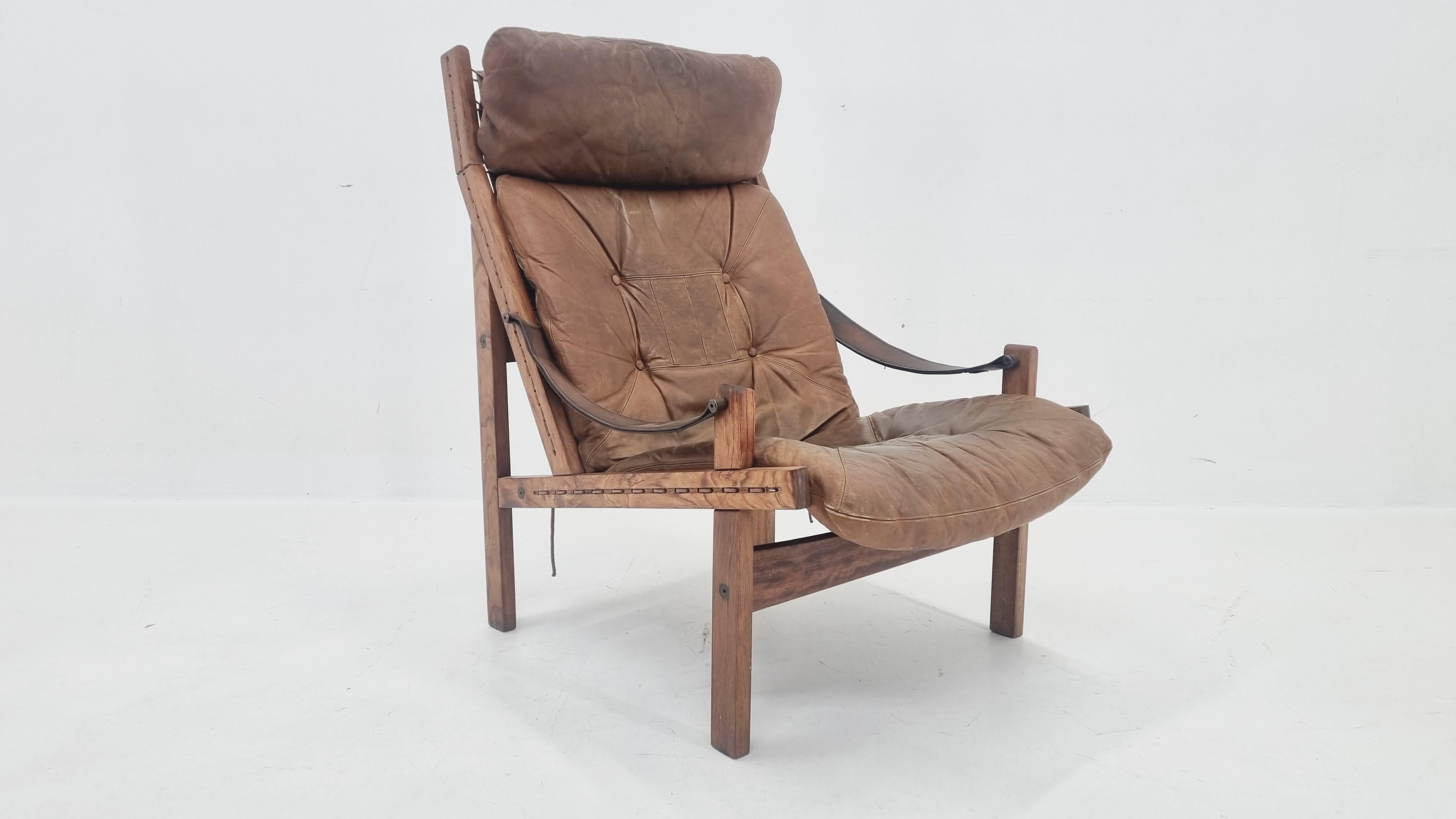 Leather Hunter Chair by Torbjørn Afdal for Bruksbo Norway, 1960s For Sale