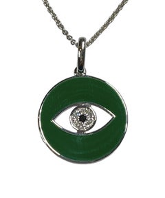 Hunter Green Enamel Eye Of God Natural Diamond Necklace