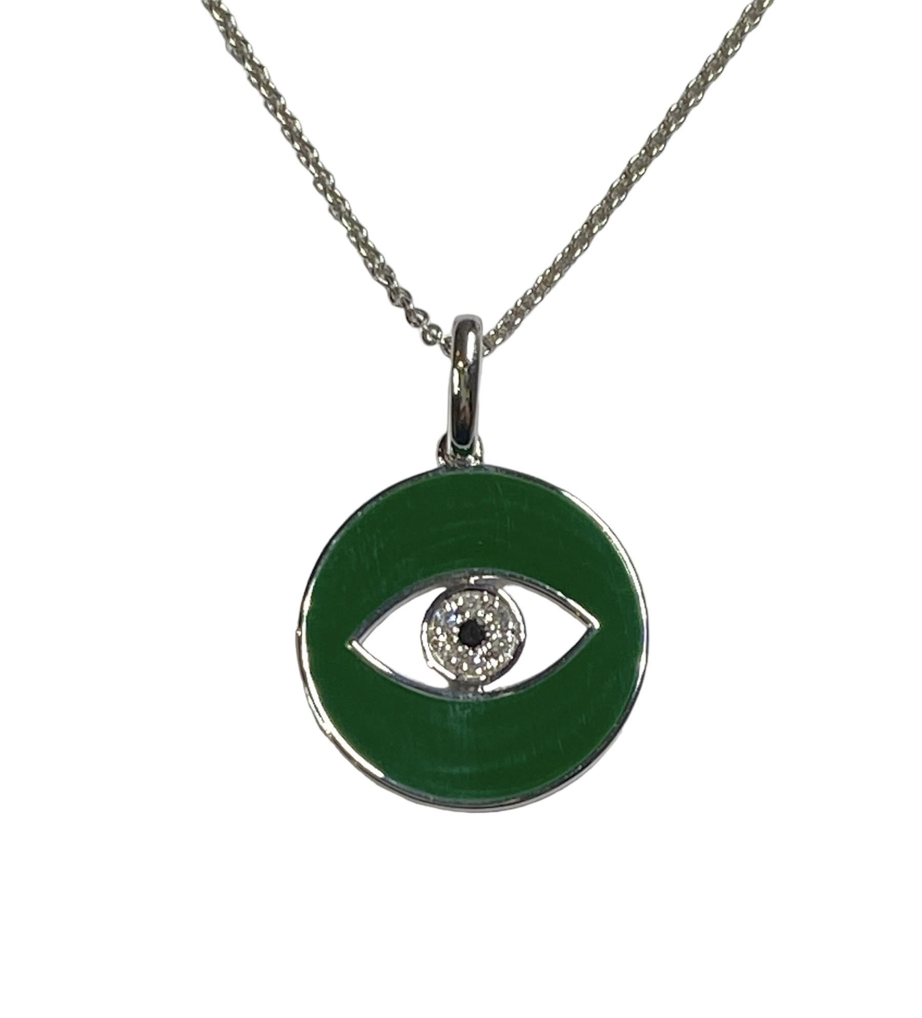 Moderne Collier Eye Of God en émail vert chasseur en vente