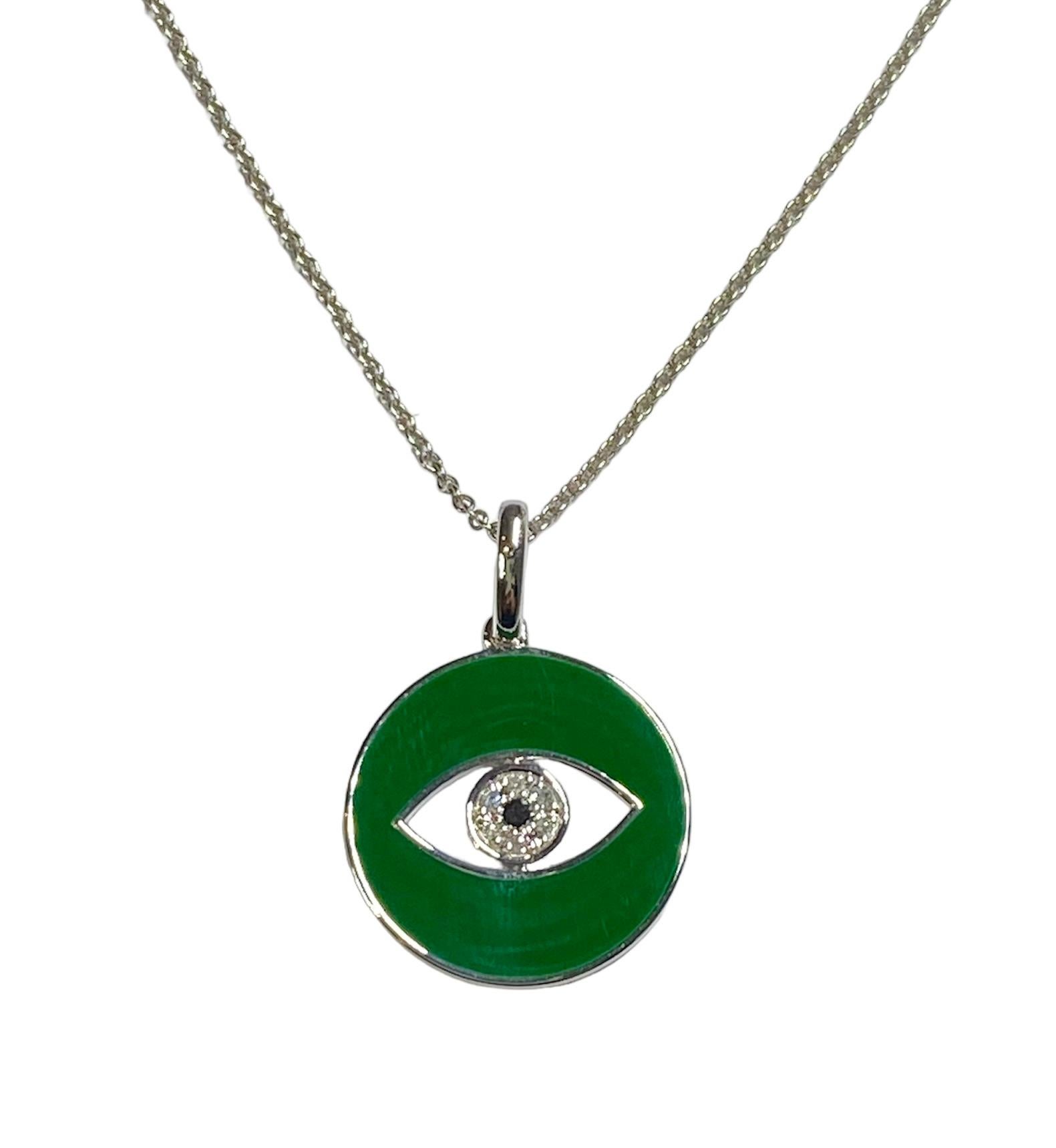 Hunter Green Enamel Eye Of God Natural Diamond Necklace In New Condition For Sale In New York, NY