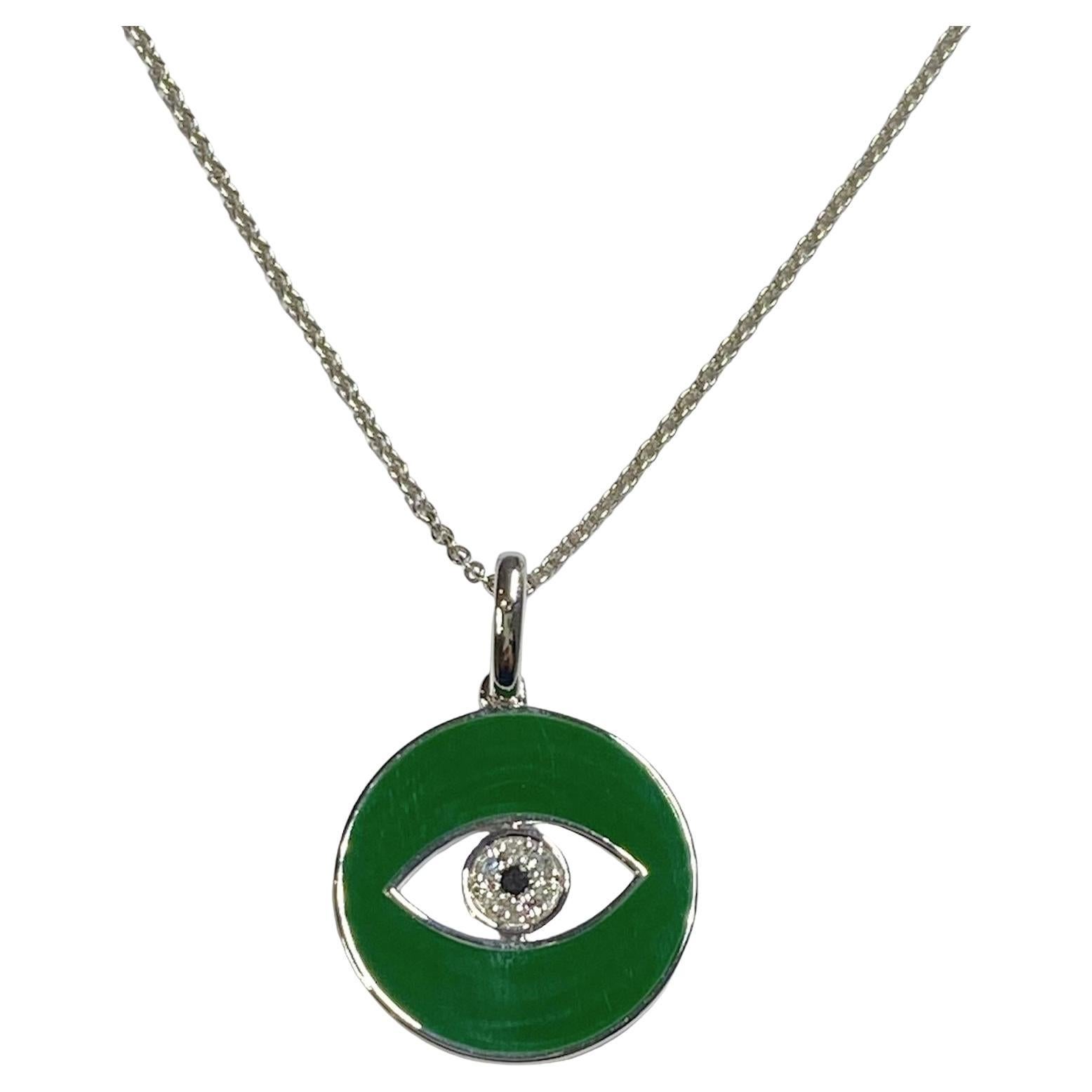 Hunter Green Enamel Eye Of God Natural Diamond Necklace