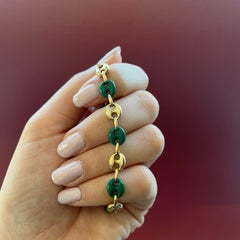 Großes Mariner-Armband aus 14 Karat Gelbgold mit grüner Emaille