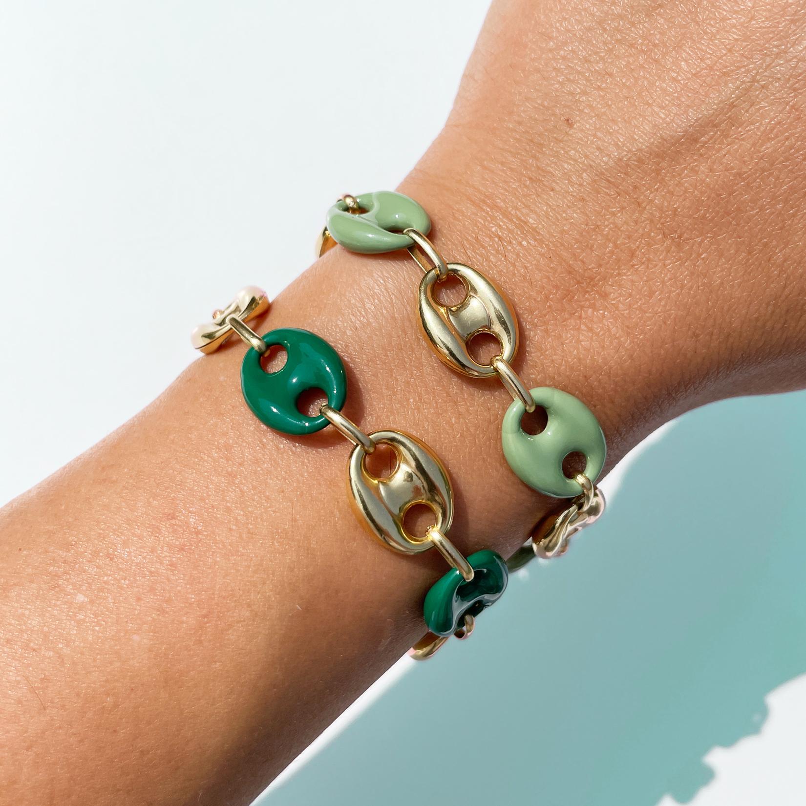 Großes Mariner-Armband aus 14 Karat Gelbgold mit grüner Emaille im Zustand „Neu“ in GREAT NECK, NY