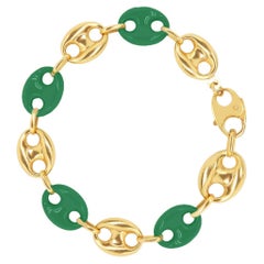 Hunter Green Enamel Large Mariner Bracelet 14k Yellow Gold