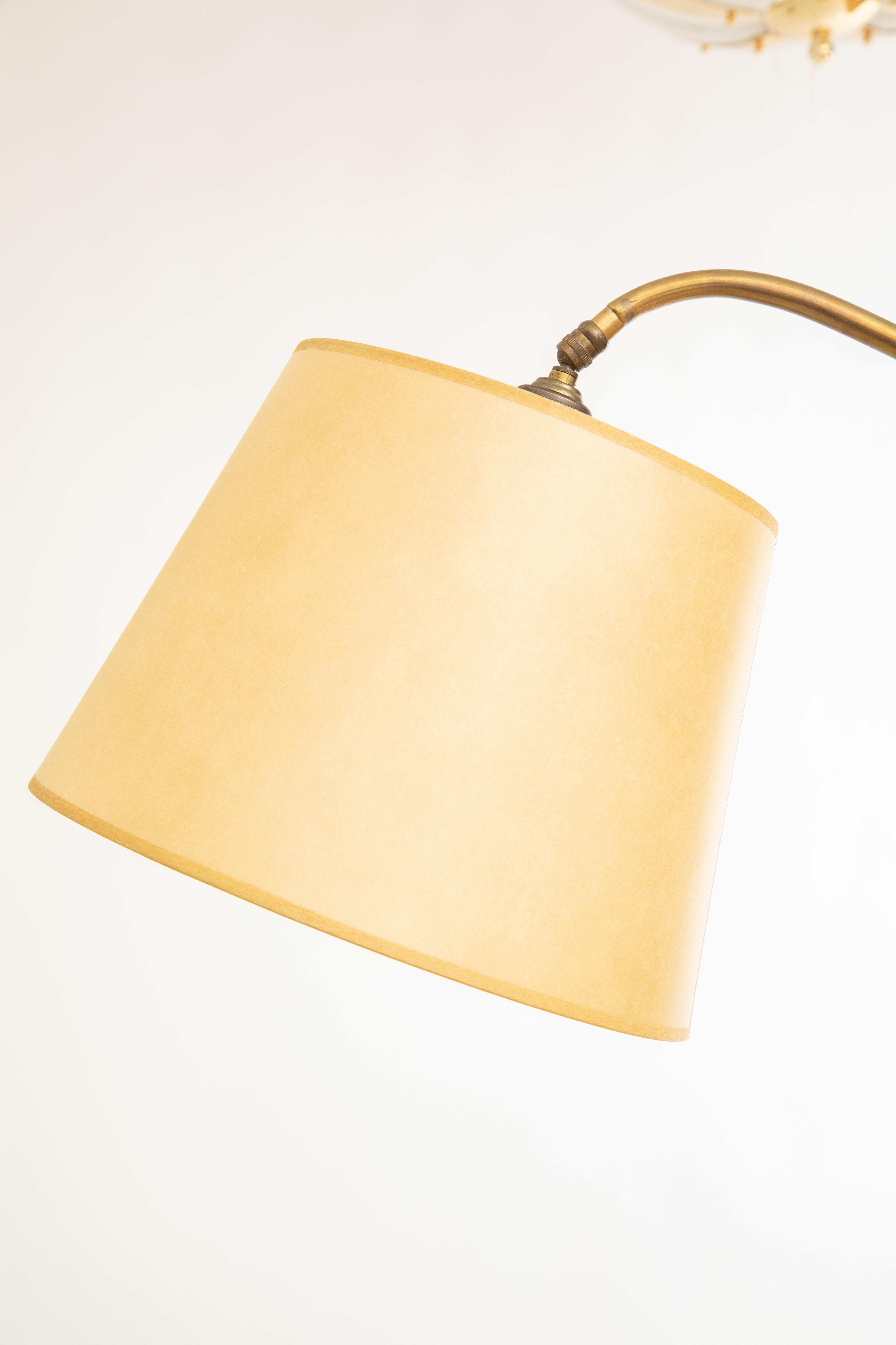 Hunter Green Stitched Leather and Brass Floor Lamp by Jacques Adnet, France 1950 2