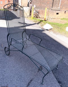 Hunter Green Wrought Iron Chaise Lounge w/ Floral Pattern Patio Outdoor