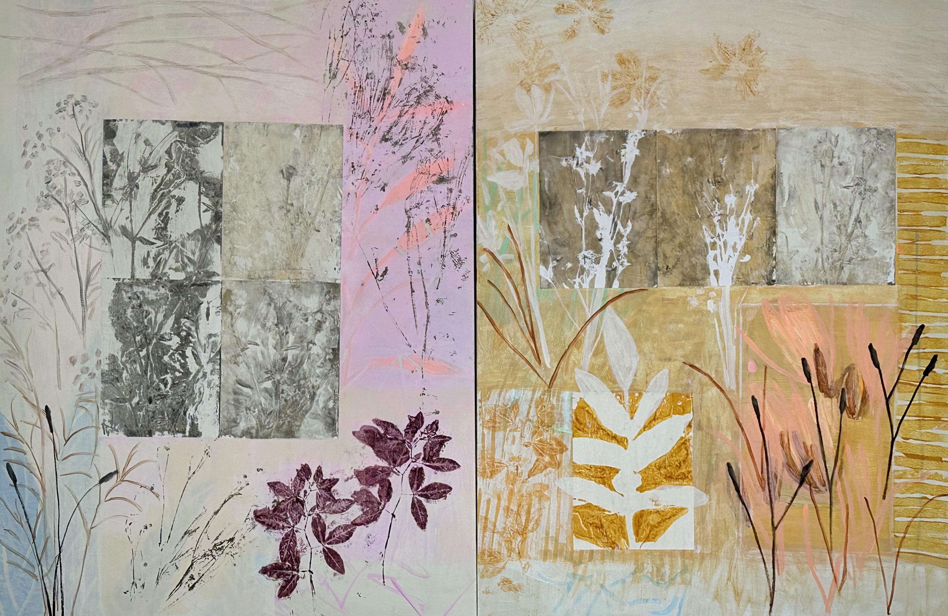 Botanic Notebook (diptych acrylic and mixed media on canvas ) - Mixed Media Art by Hunter Hogan