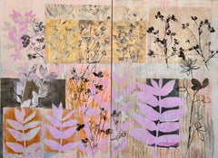 Carmesí y Trébol (díptico, 44 "x60", collage, monoimpresión y pintura acrílica)