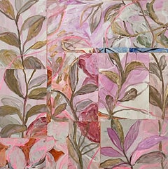 Foglie e rosa, 30 "x30", (acrilico e collage su tela)