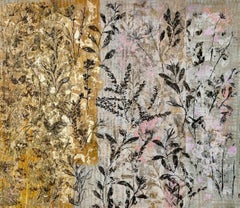 Pradera, 48 "x56" (acrílico, pan de oro y collage)