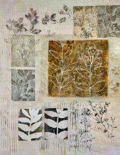 Garden Notebook (60 "x48", acrilico, tecnica mista, foglia d'oro, collage su tela)