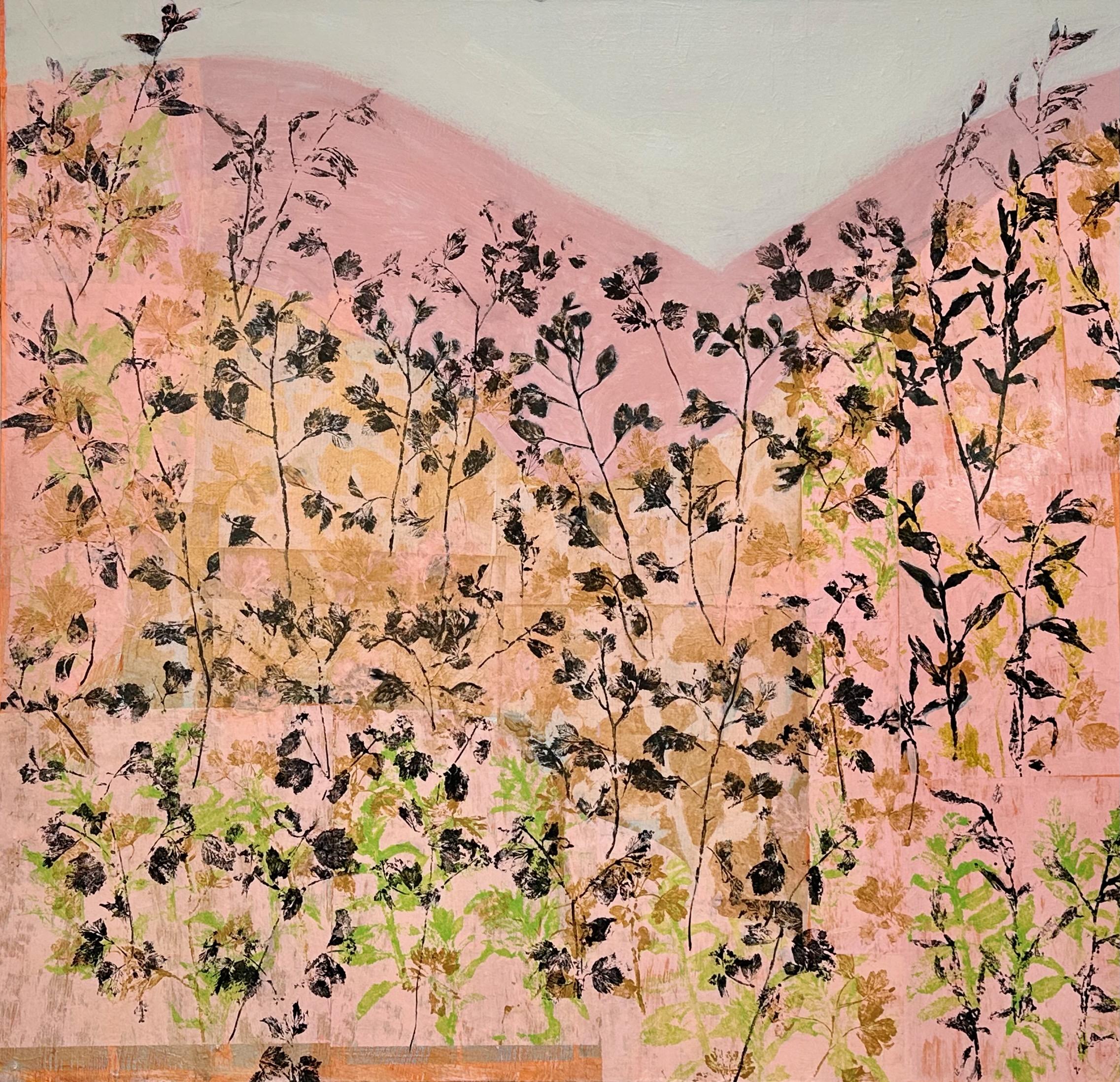 Strawberry Hills (collage, foglia d'oro, acrilico 54 "x56")