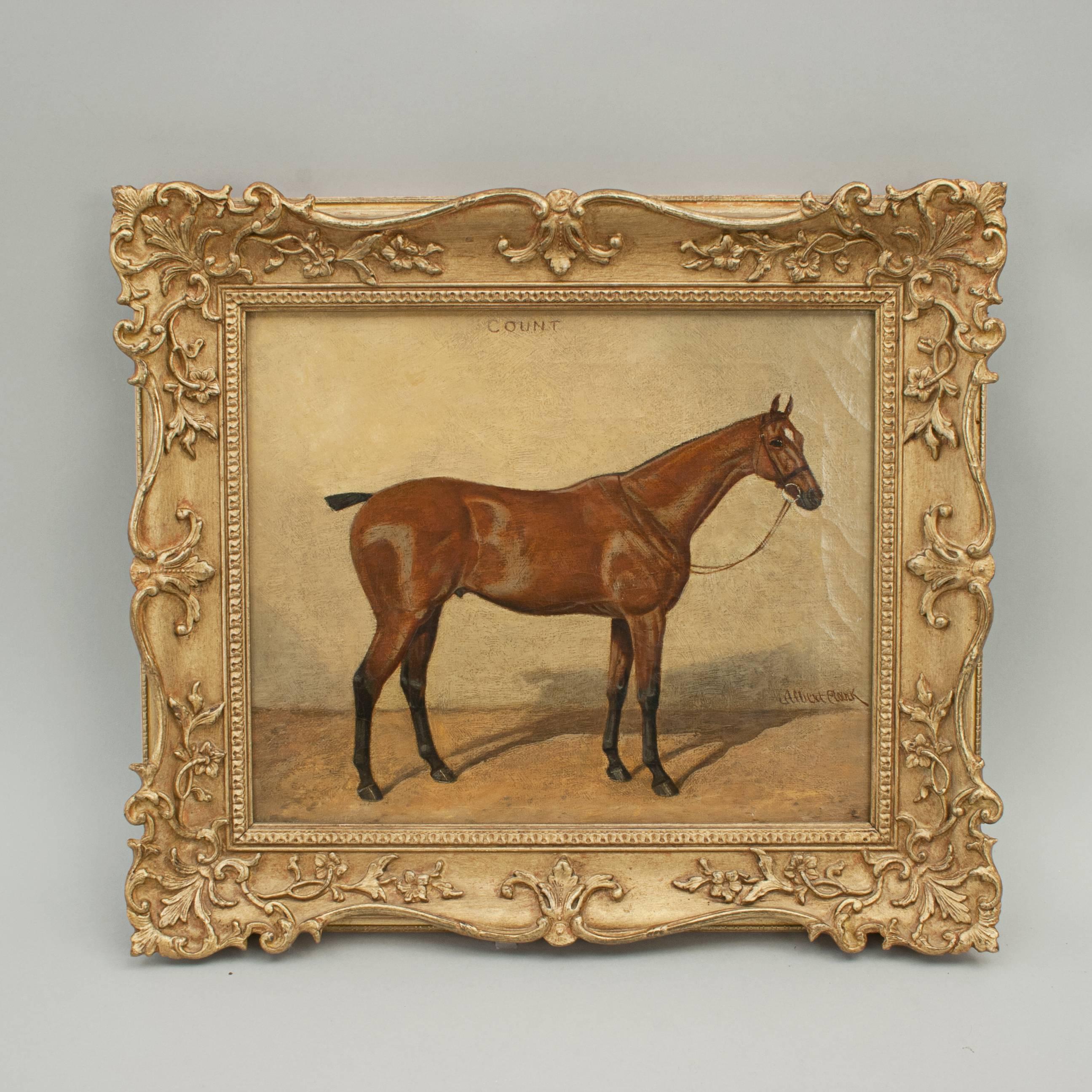 Early 20th Century Hunter in Stable by Albert Clark