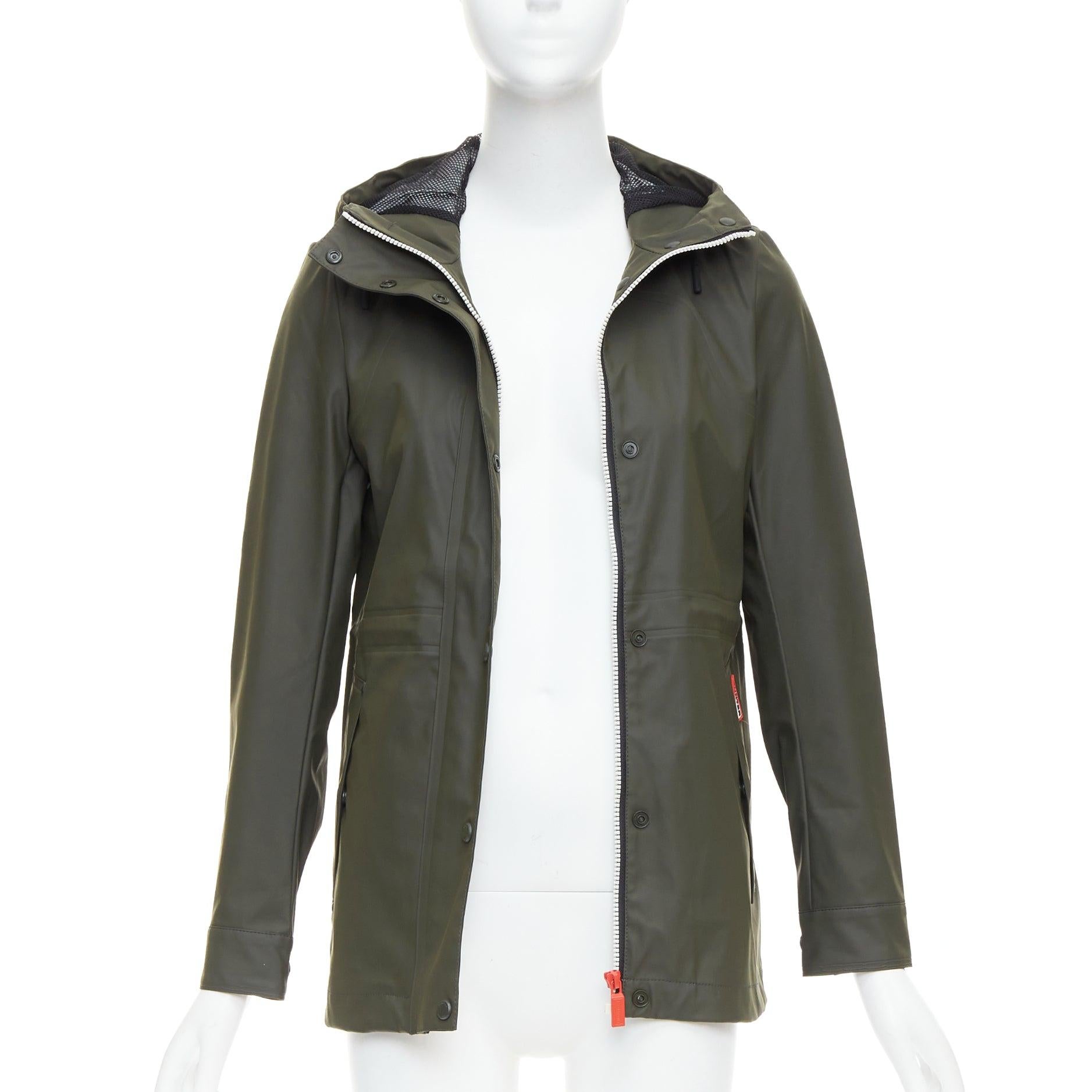 Noir HUNTER Original veste de pluie à fermeture éclair vert olive foncé caoutchouté blanc XXS en vente
