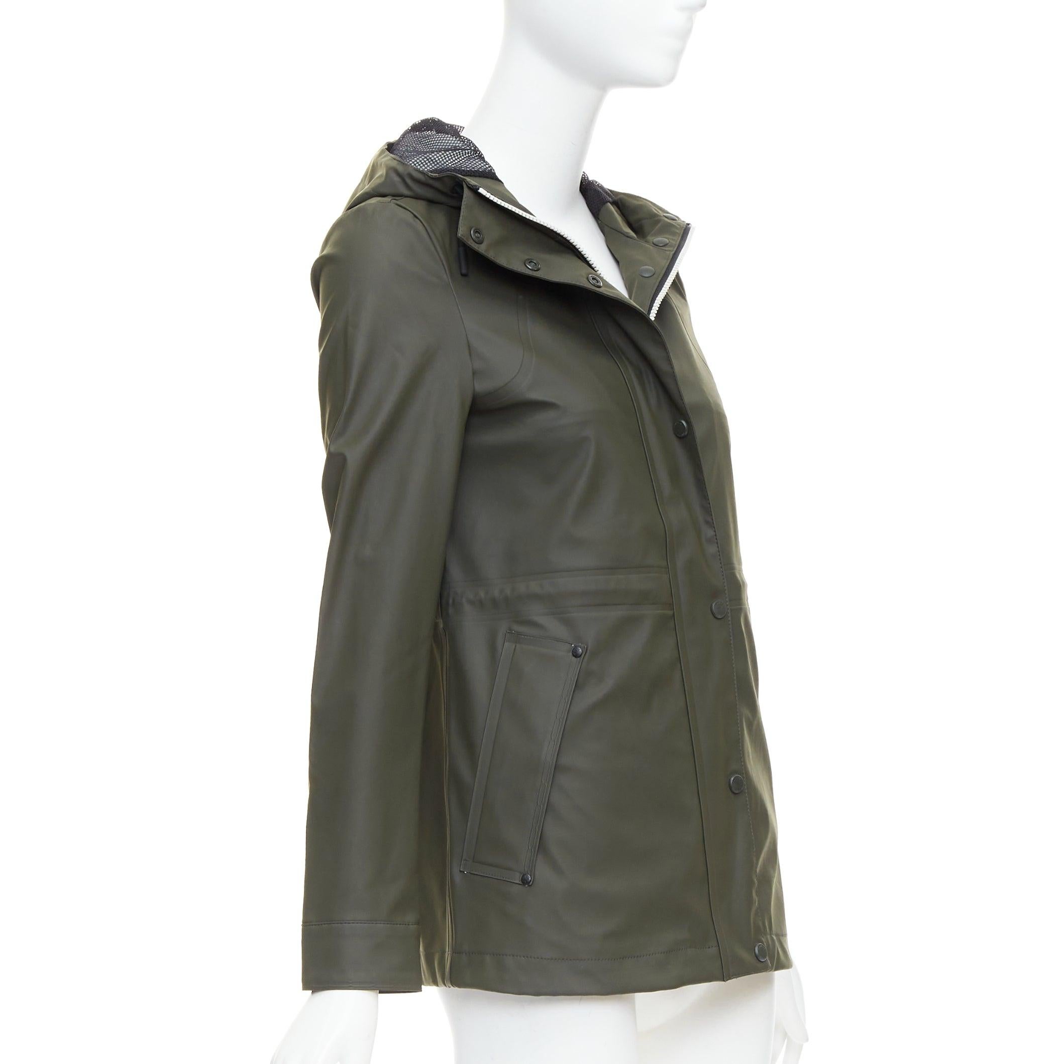 HUNTER Original veste de pluie à fermeture éclair vert olive foncé caoutchouté blanc XXS Pour femmes en vente
