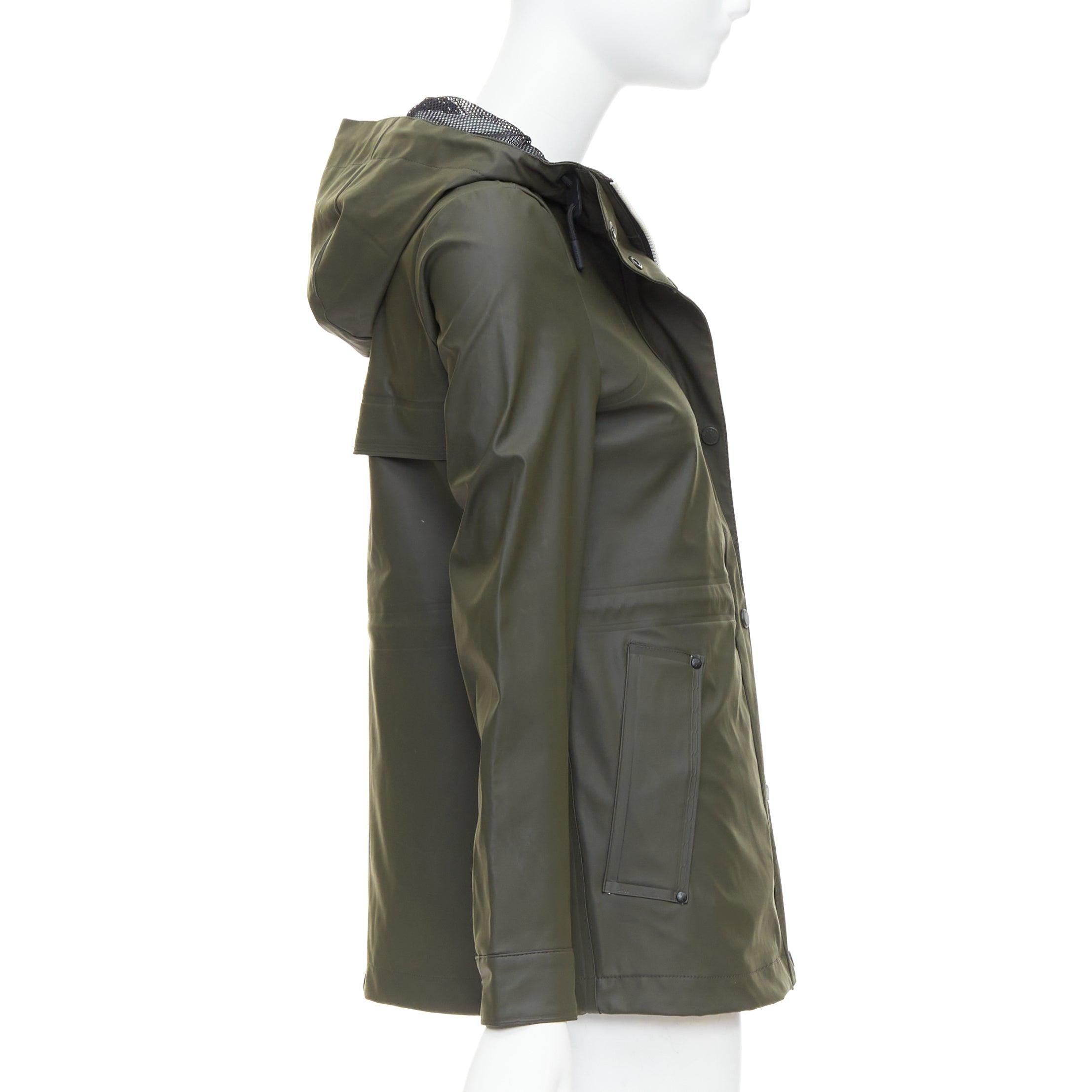 HUNTER Original veste de pluie à fermeture éclair vert olive foncé caoutchouté blanc XXS en vente 1