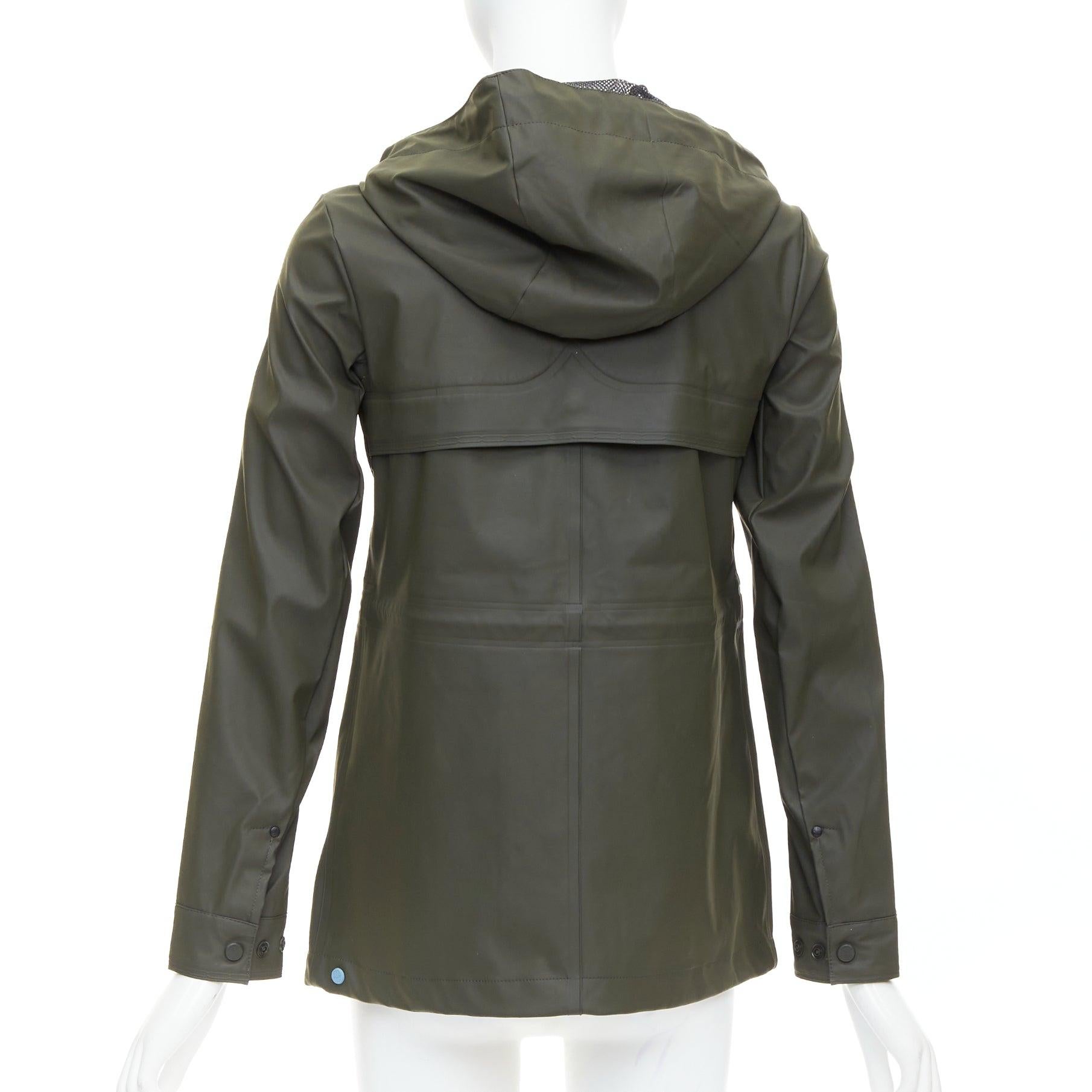HUNTER Original veste de pluie à fermeture éclair vert olive foncé caoutchouté blanc XXS en vente 2