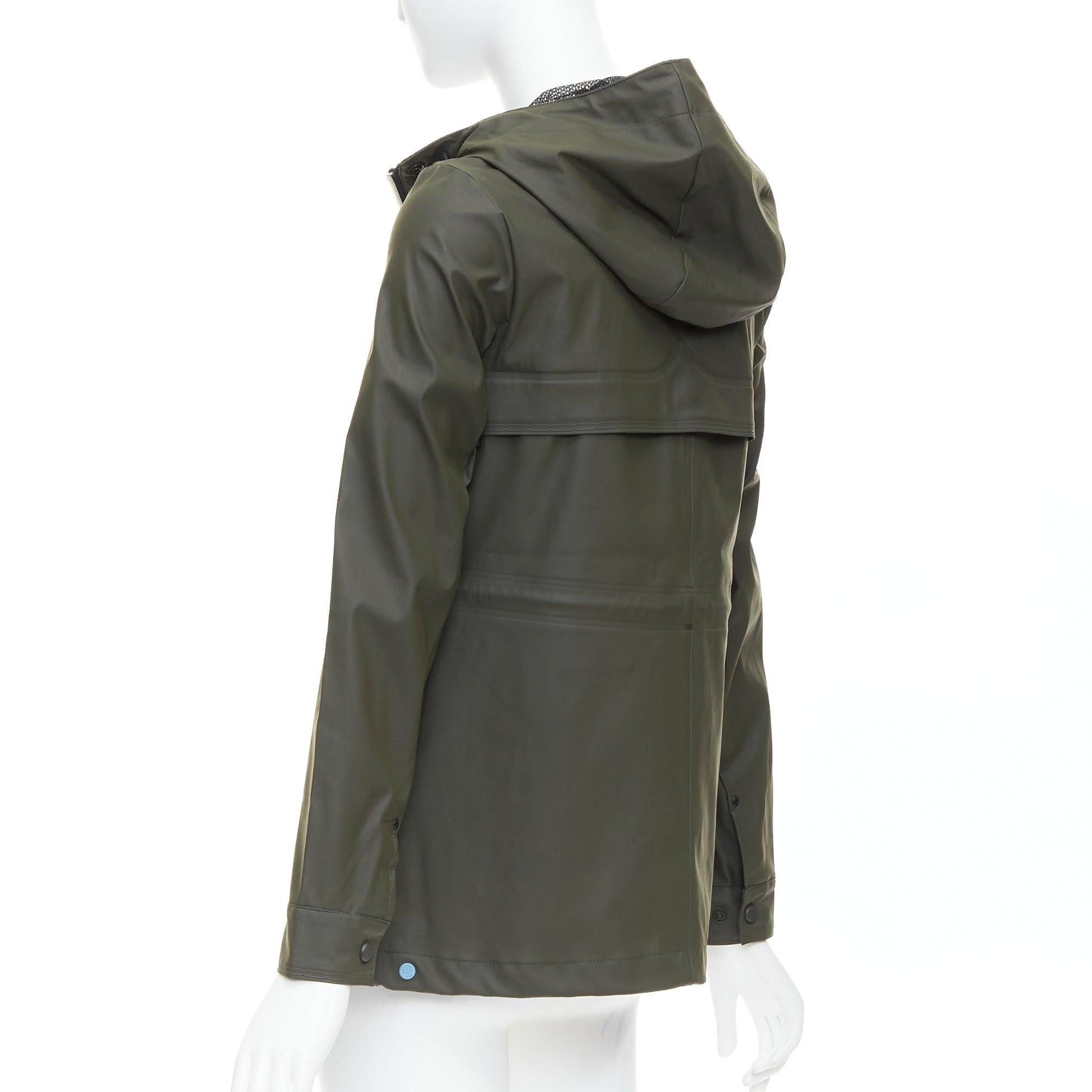 HUNTER Original veste de pluie à fermeture éclair vert olive foncé caoutchouté blanc XXS en vente 3