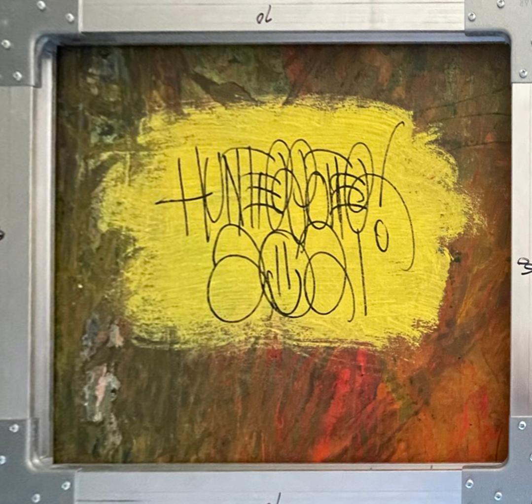 Artist: Hunter Potter
Title: When Hell Freezes Over 
Medium: Oil on Drop Cloth 
Size: 60 x 70 Inches
Year: 2022
Notes: Featured at his Solo show at Primary, Miami FL 2022

Dating back to the 16th century, crime pamphlets, ballads, and trial accounts