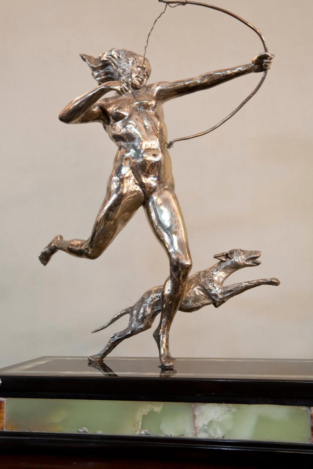 Art Nouveau Hunter with Deer Attributed to Amadeo Gennarelli, Italian, Art Deco For Sale