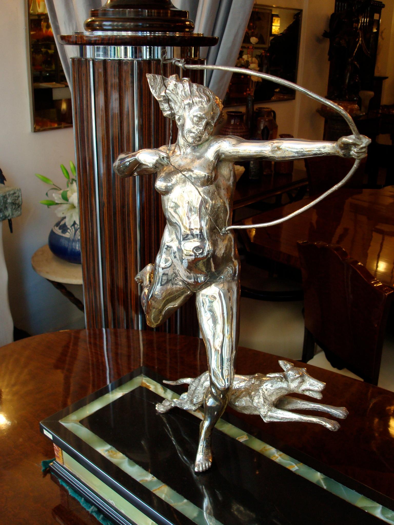 Hunter with Deer Attributed to Amadeo Gennarelli, Italian, Art Deco For Sale 1