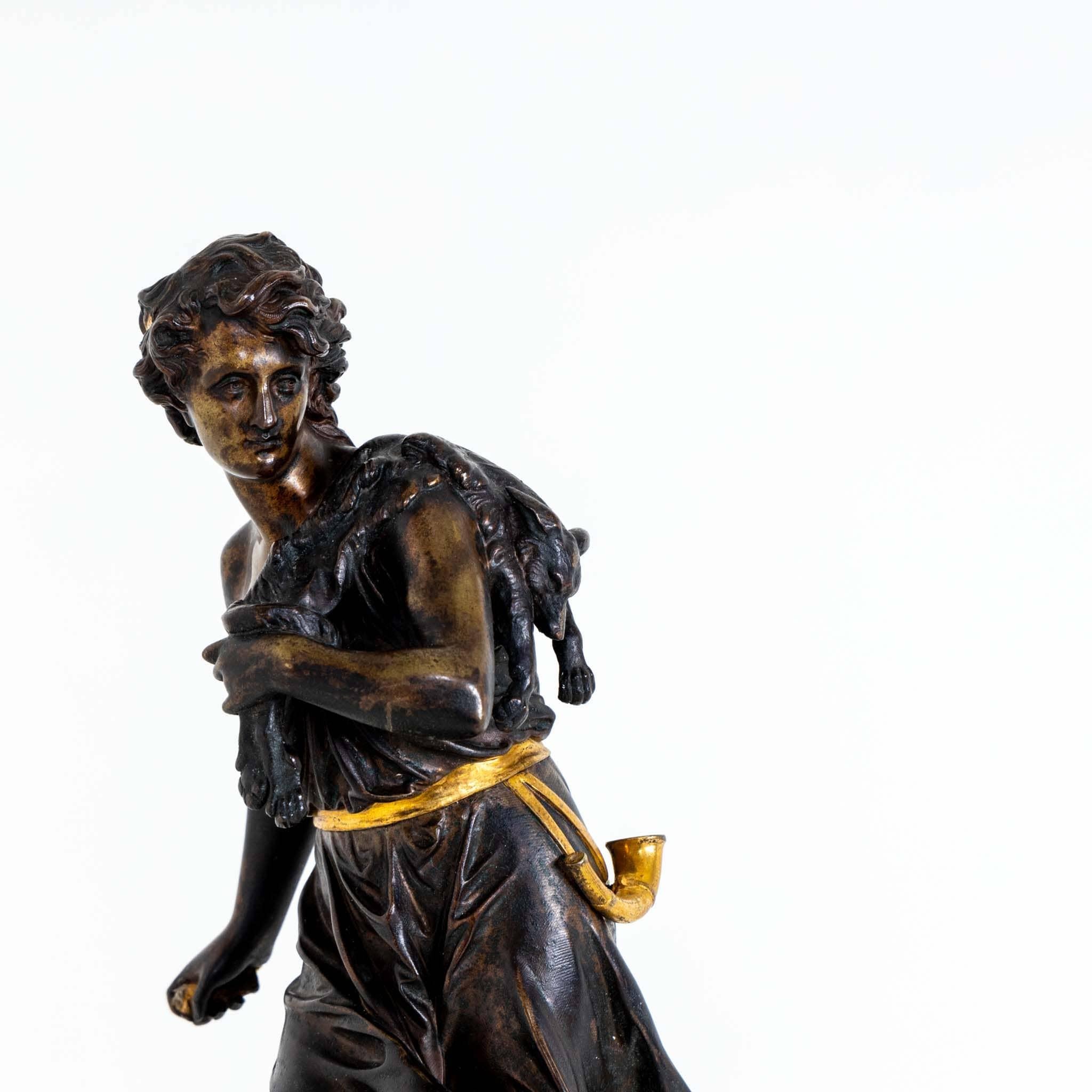 Hunter mit Wolfpelz von Eutrope Bouret (1833 Paris - 1906) (Bronze) im Angebot