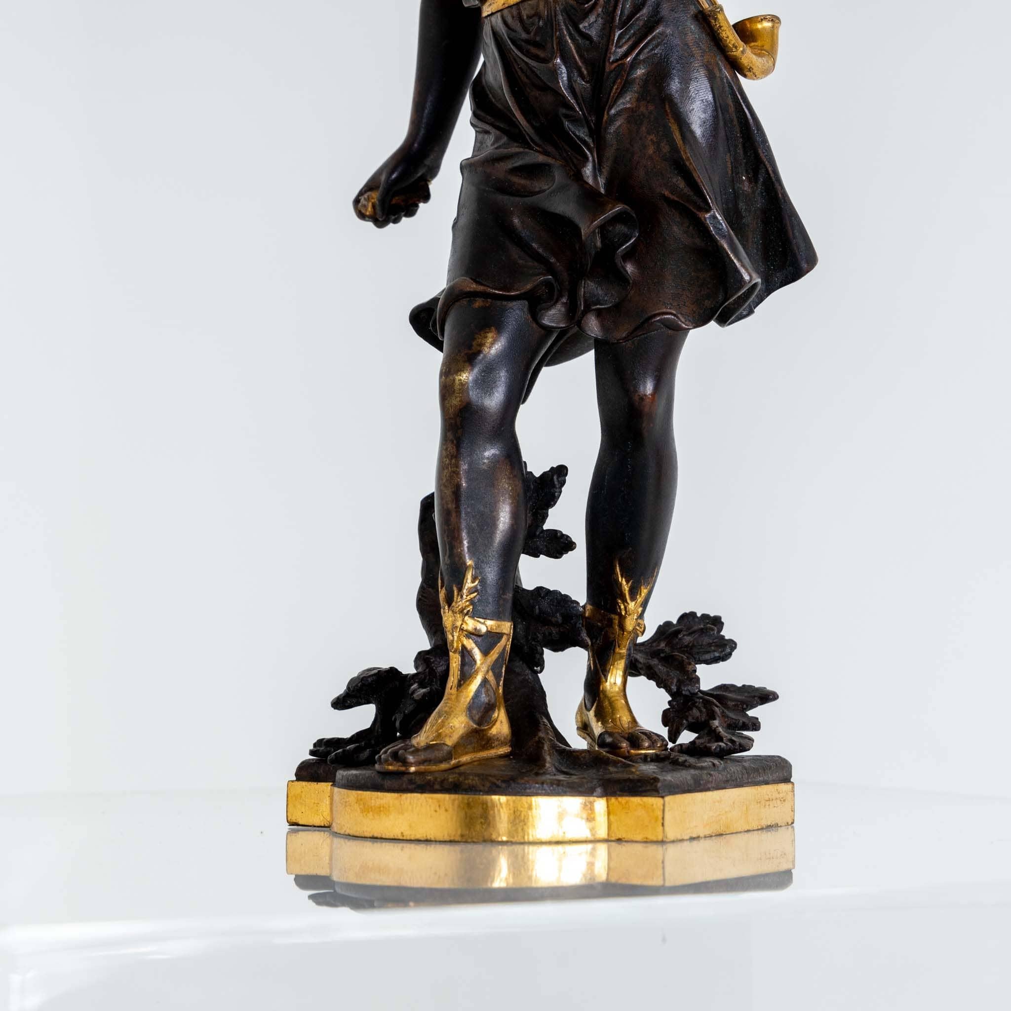 Bronze Hunter with Wolf Fur by Eutrope Bouret (1833 Paris - 1906) For Sale