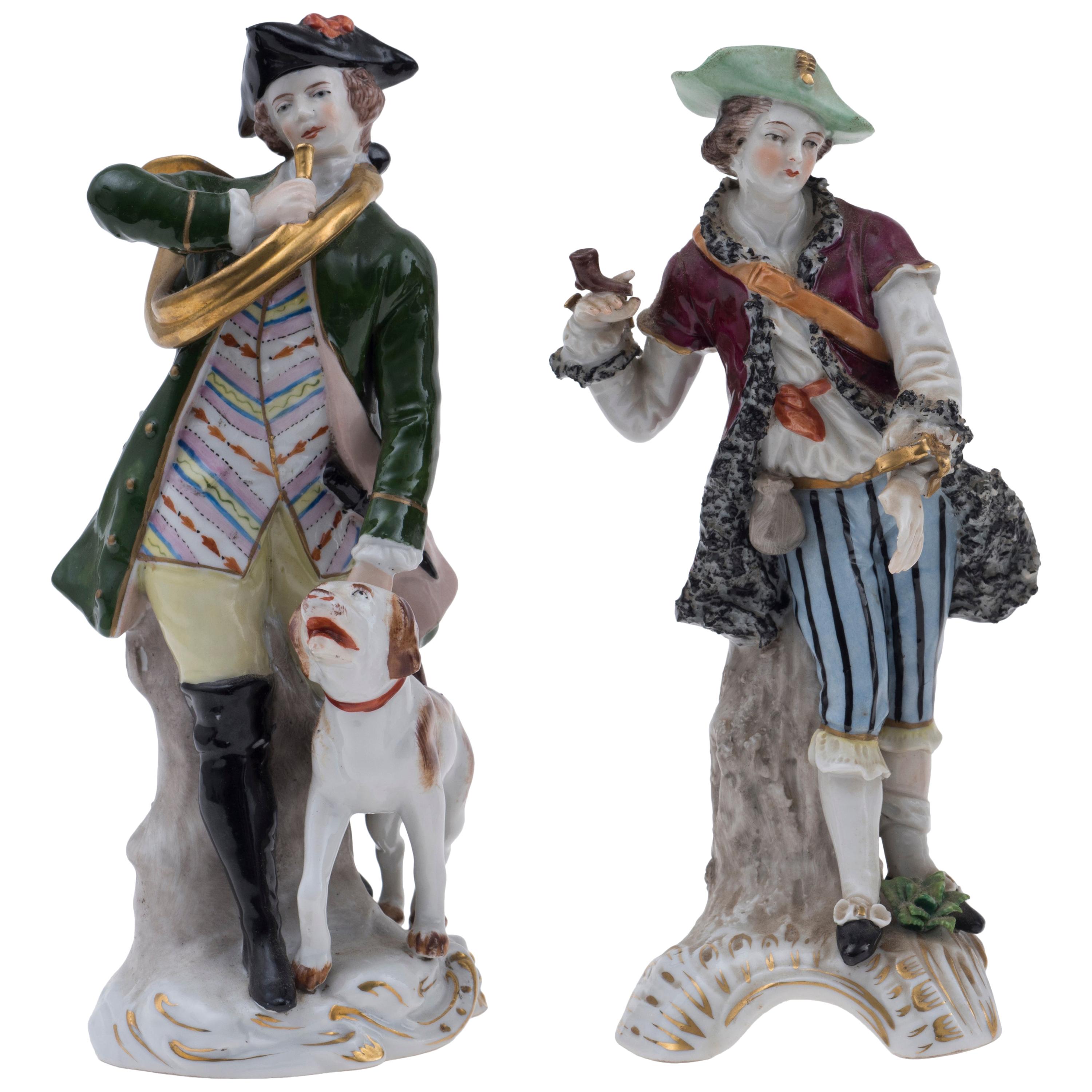 Hunters, Ancient Polychrome Porcelains, Real Fabrica Napoli, 1800 For Sale