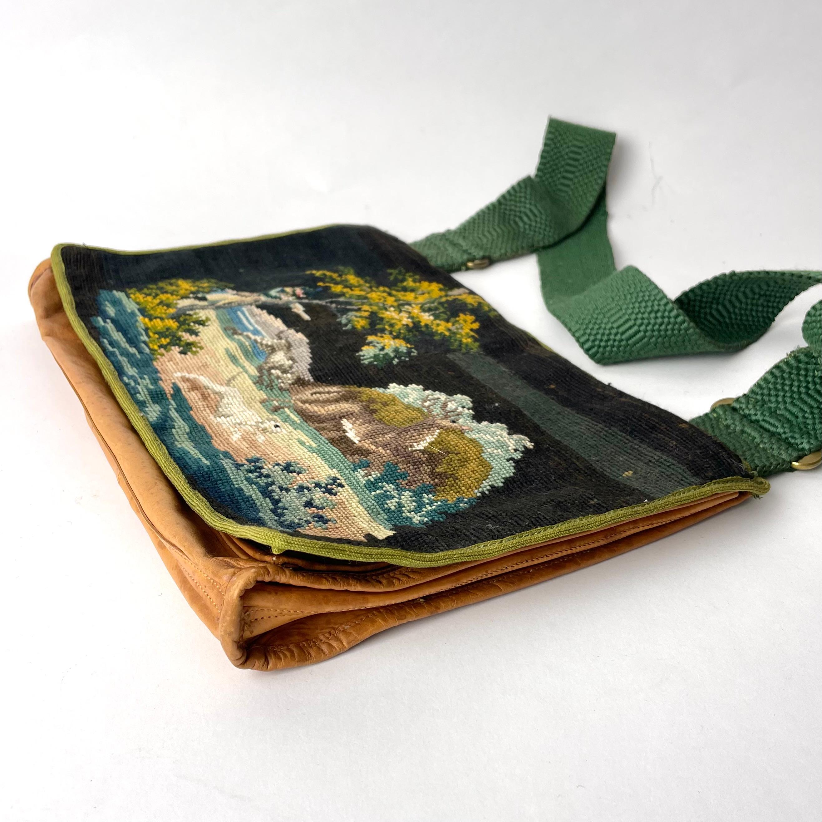Hunting Bag aus Leder mit Petit Point-Dekor aus einer Jagdszene aus dem 19. Jahrhundert im Angebot 7