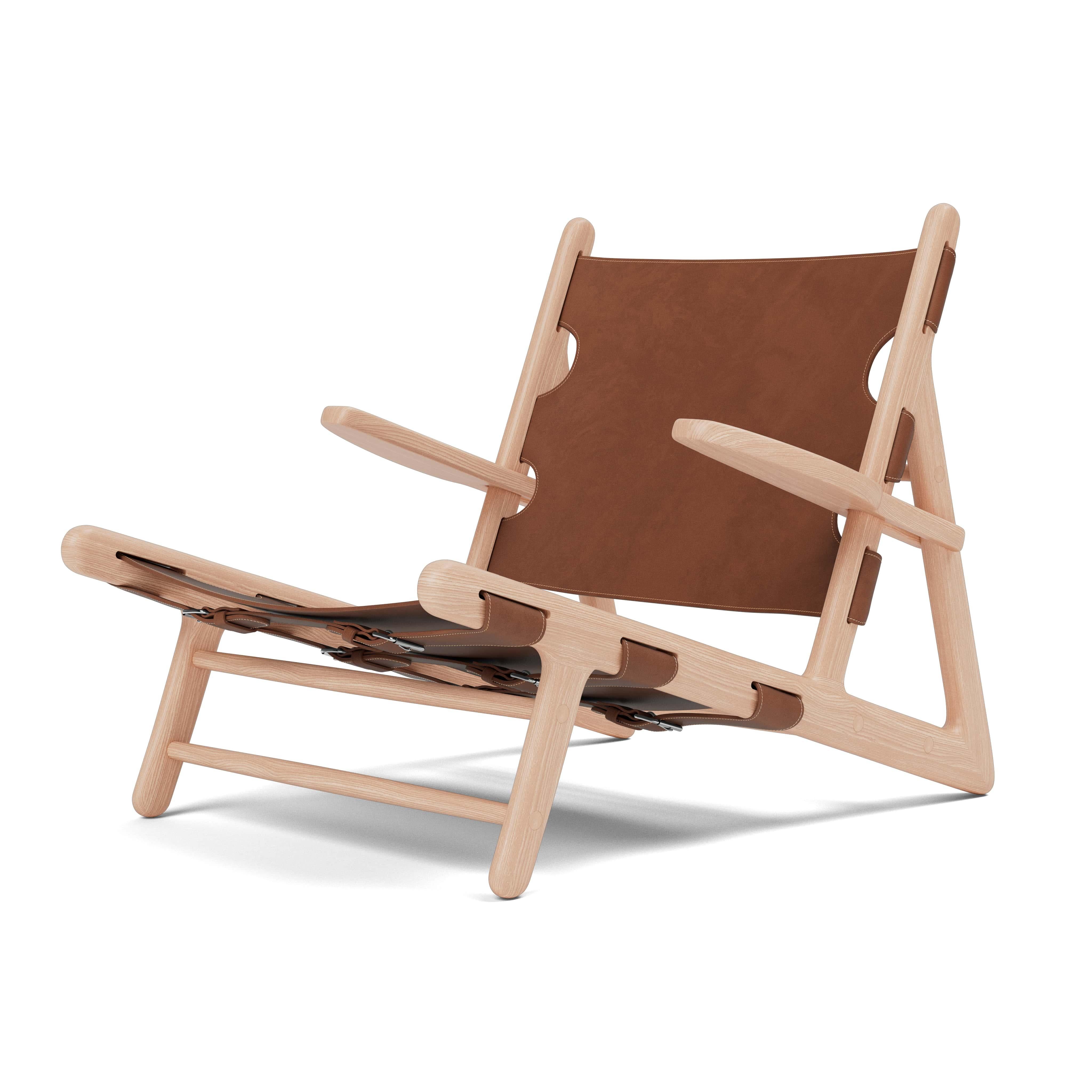 Scandinavian Modern Hunting Chair in Light Oiled Oak/Cognac Leather by Børge Mogensen for Fredericia For Sale