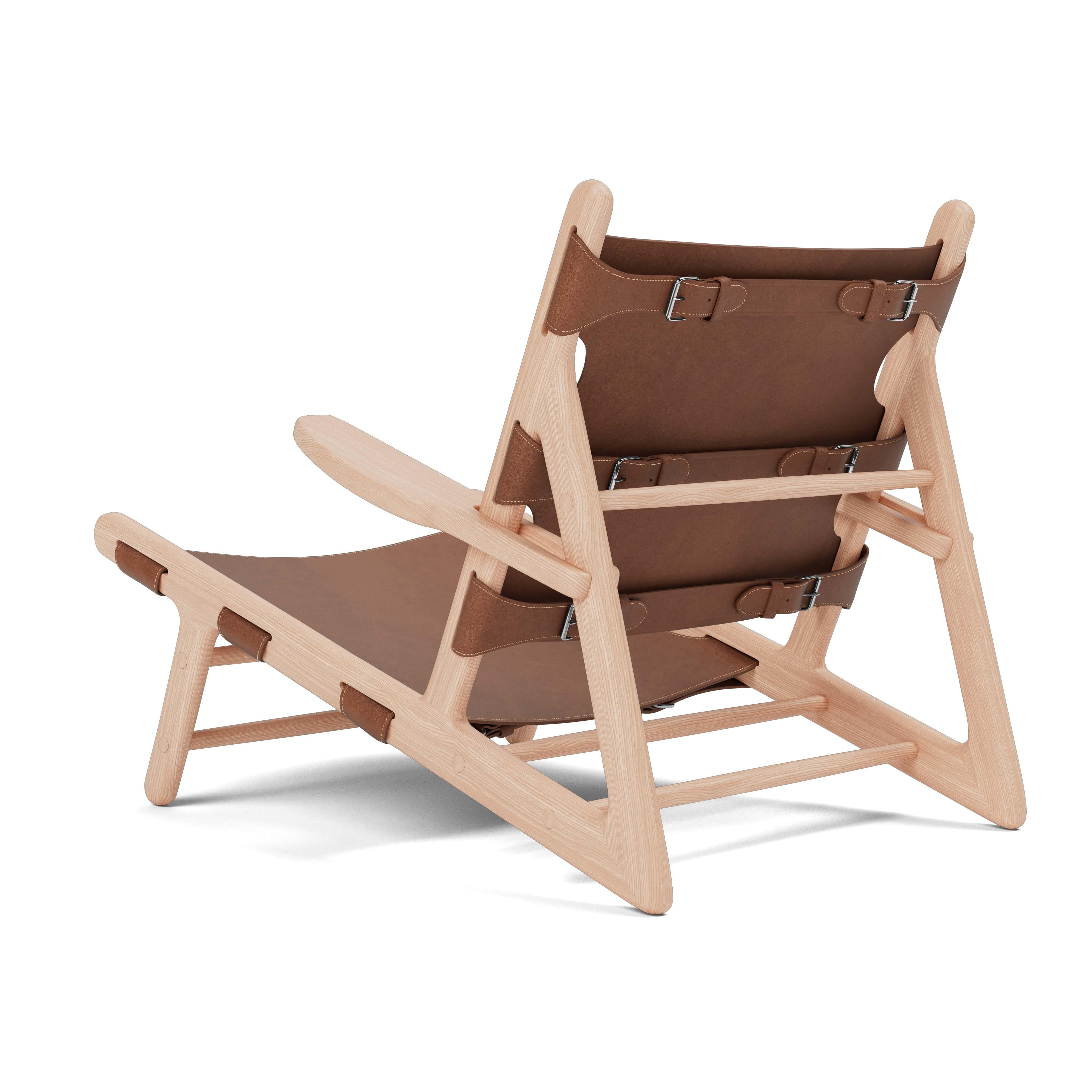 Danish Hunting Chair in Light Oiled Oak/Cognac Leather by Børge Mogensen for Fredericia For Sale