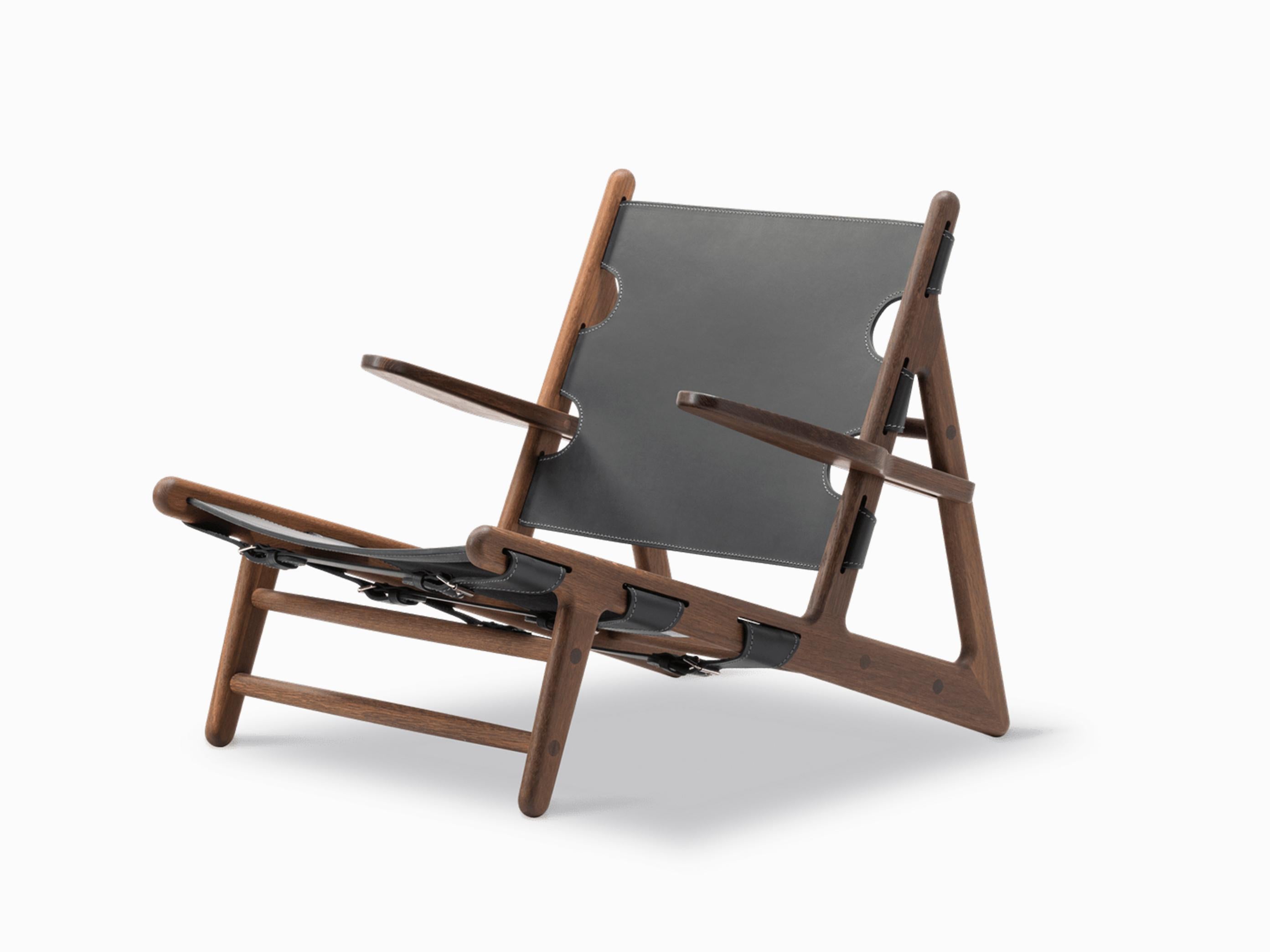 Jagdstuhl aus geölter Räuchereiche/Schwarzes Leder von Børge Mogensen für Fredericia (Skandinavische Moderne) im Angebot