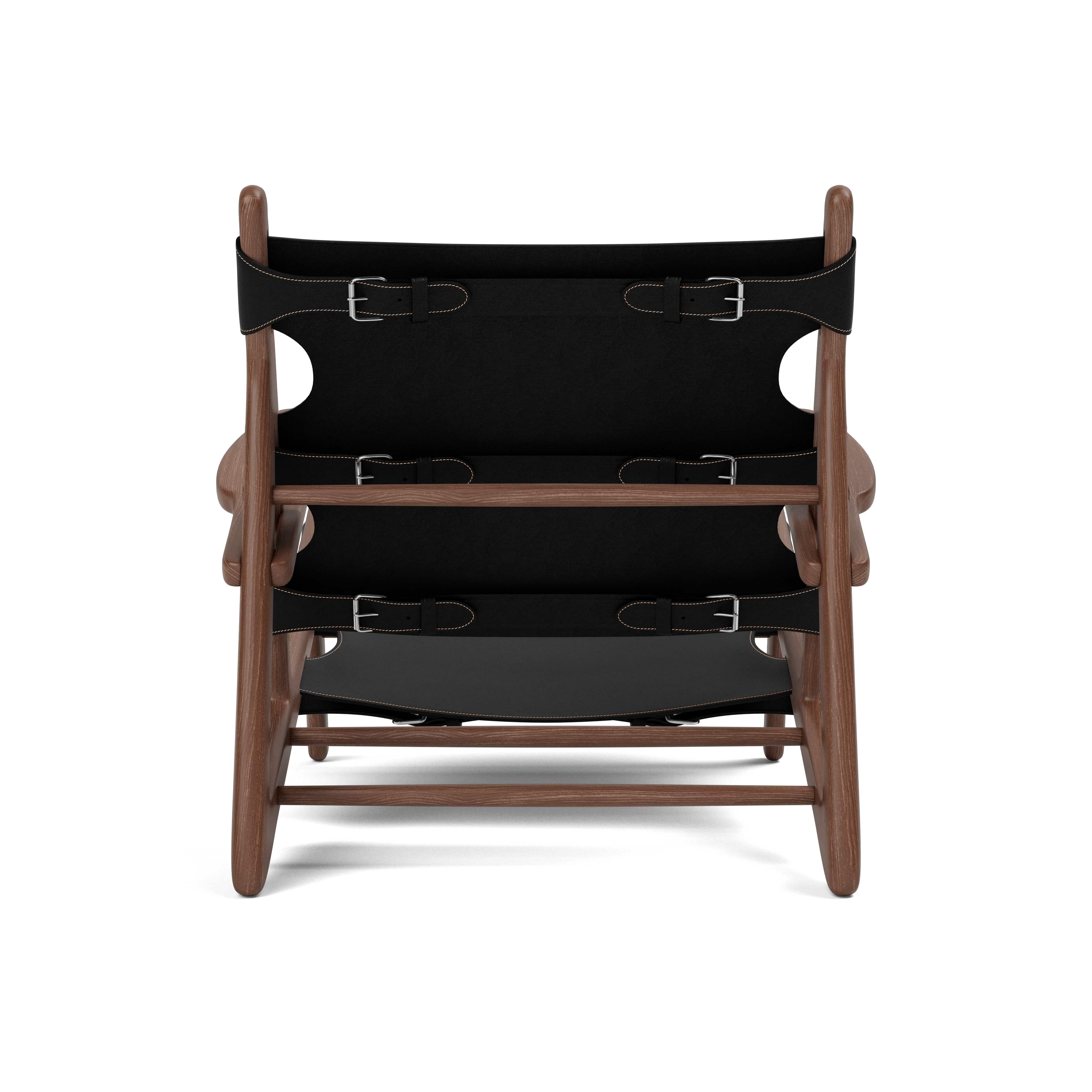 Scandinavian Modern Hunting Chair in Oiled Smoked Oak/Black Leather by Børge Mogensen for Fredericia For Sale