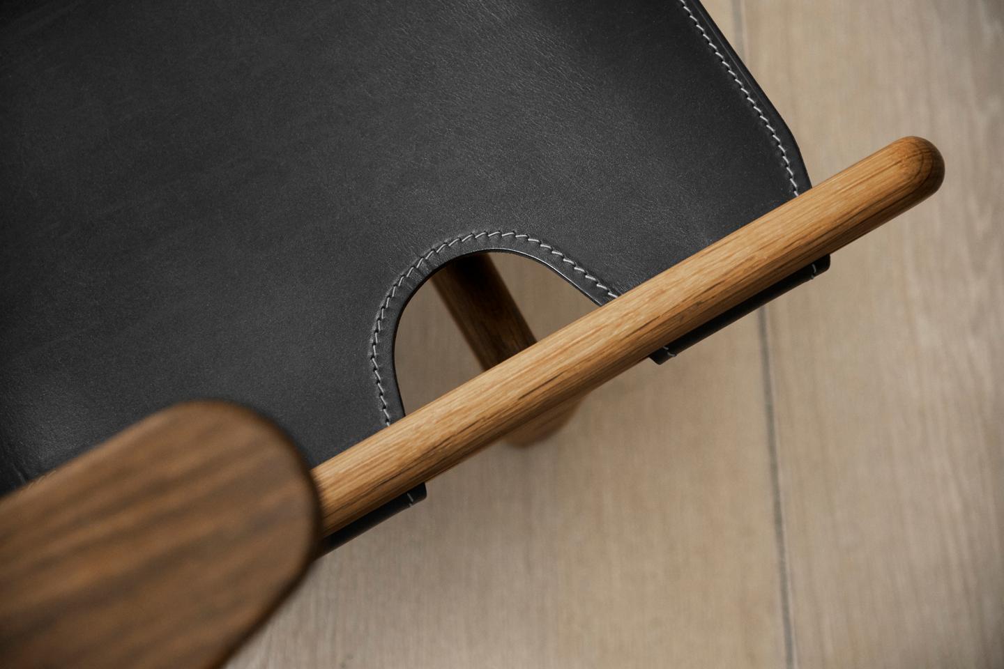 Danish Hunting Chair in Oiled Smoked Oak/Black Leather by Børge Mogensen for Fredericia For Sale