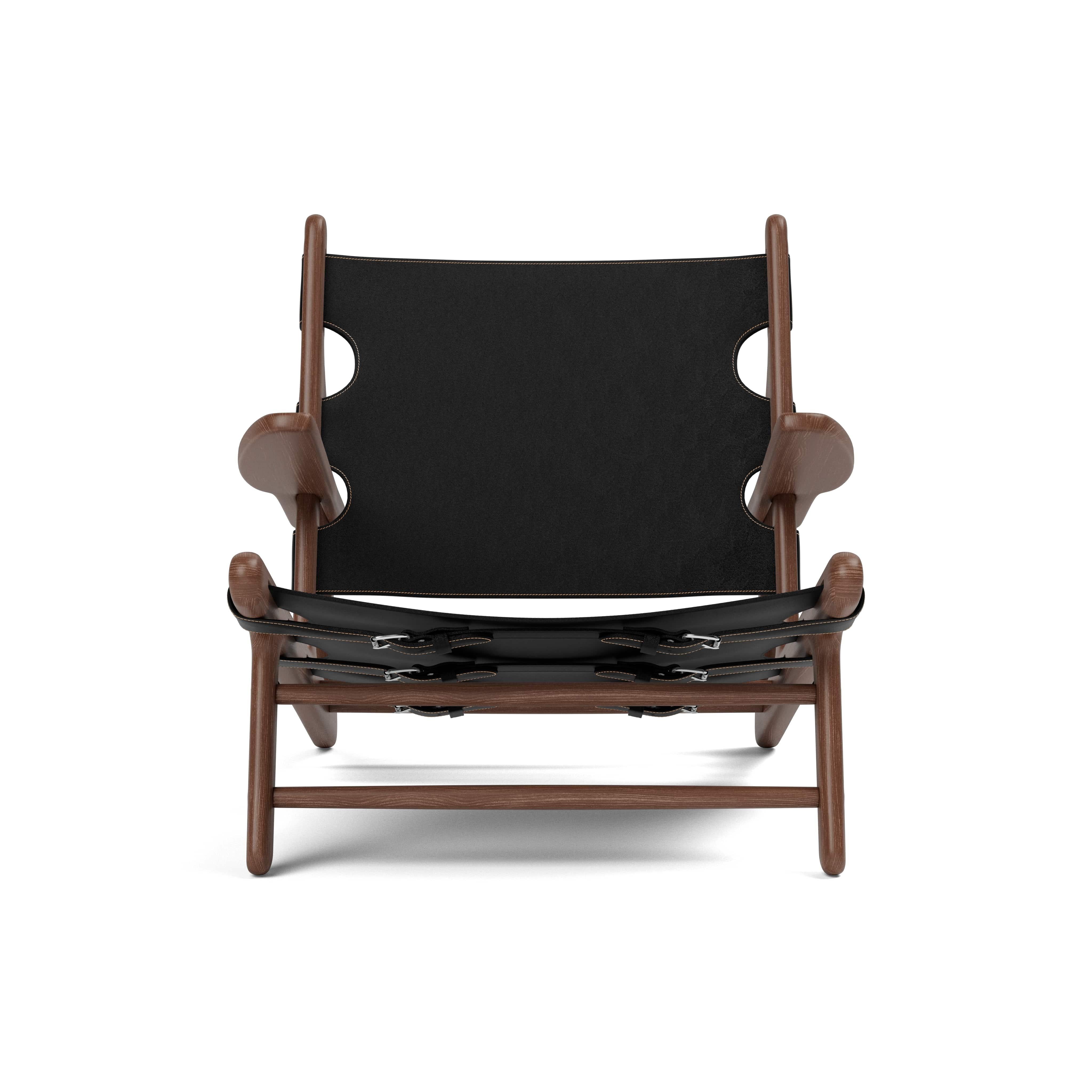 Hunting Chair in Oiled Smoked Oak/Black Leather by Børge Mogensen for Fredericia In New Condition For Sale In Dubai, AE