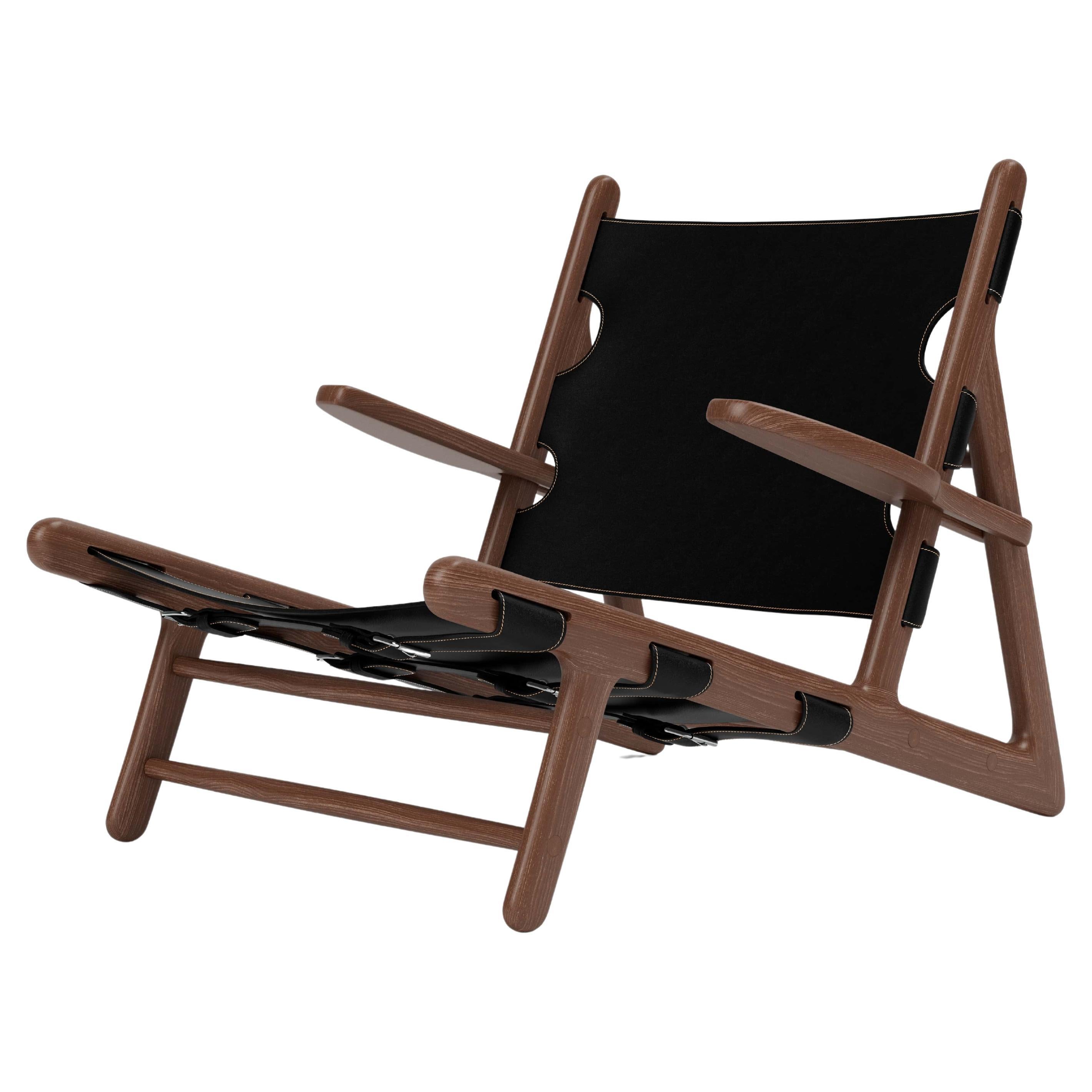 Hunting Chair in Oiled Smoked Oak/Black Leather by Børge Mogensen for Fredericia For Sale