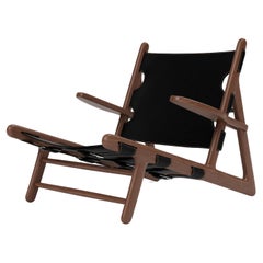 Hunting Chair in Oiled Smoked Oak/Black Leather by Børge Mogensen for Fredericia